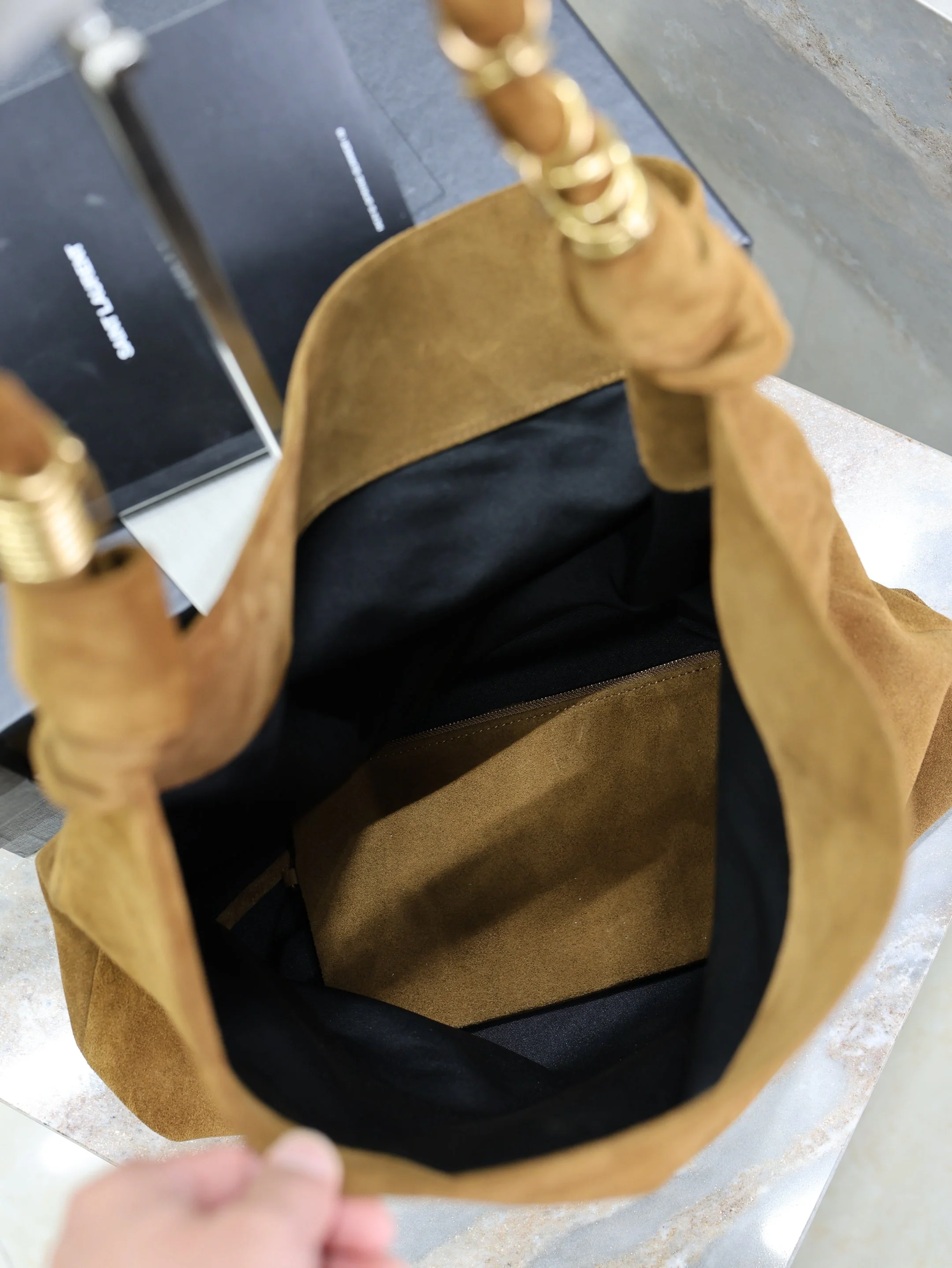 Saint Laurent YSL  AMALIA Tote Bag 40cm Dark Brown Suede GHW