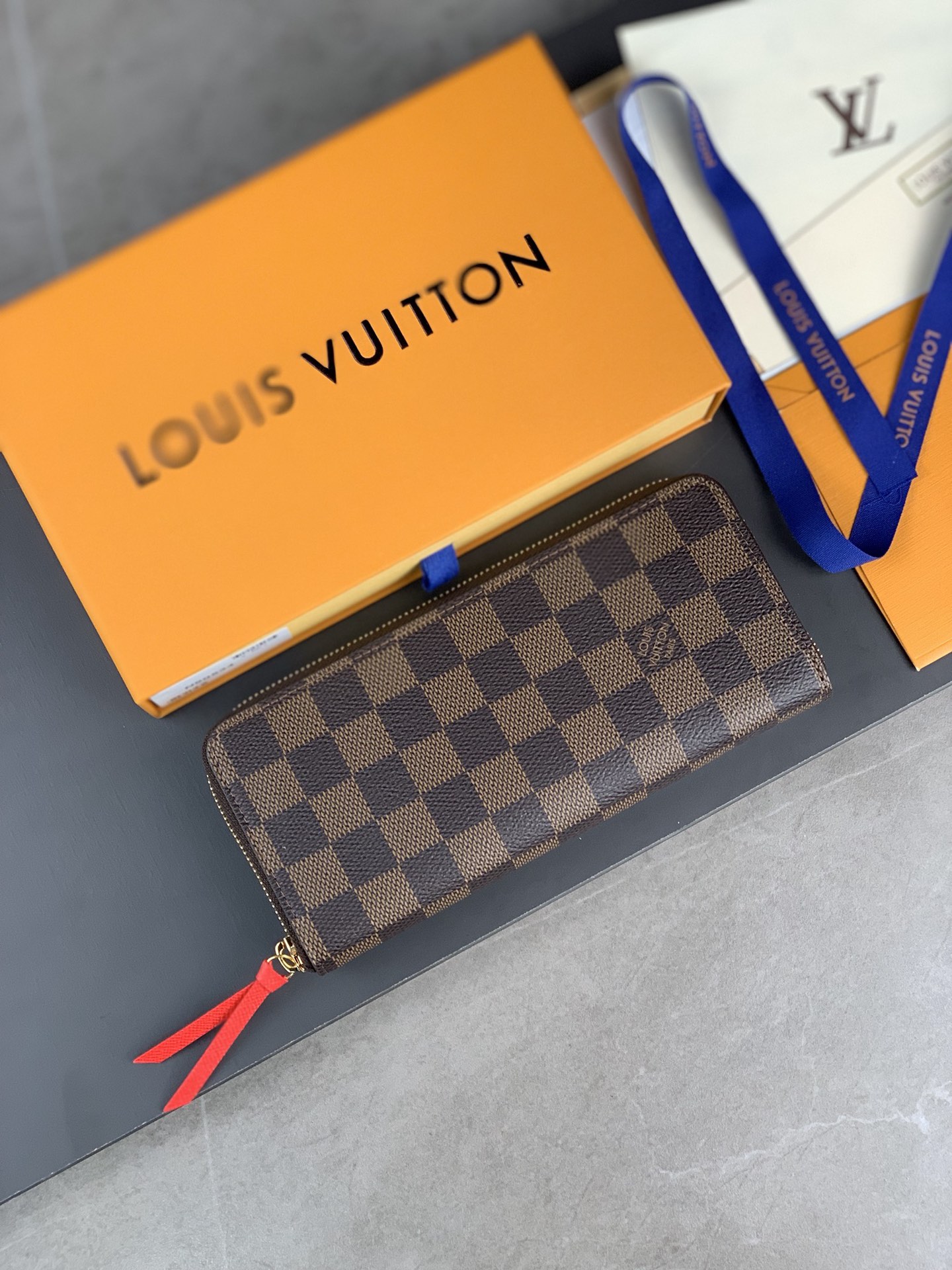 N60534 LV Clemence Wallet Damier Ebene Canvass-Red