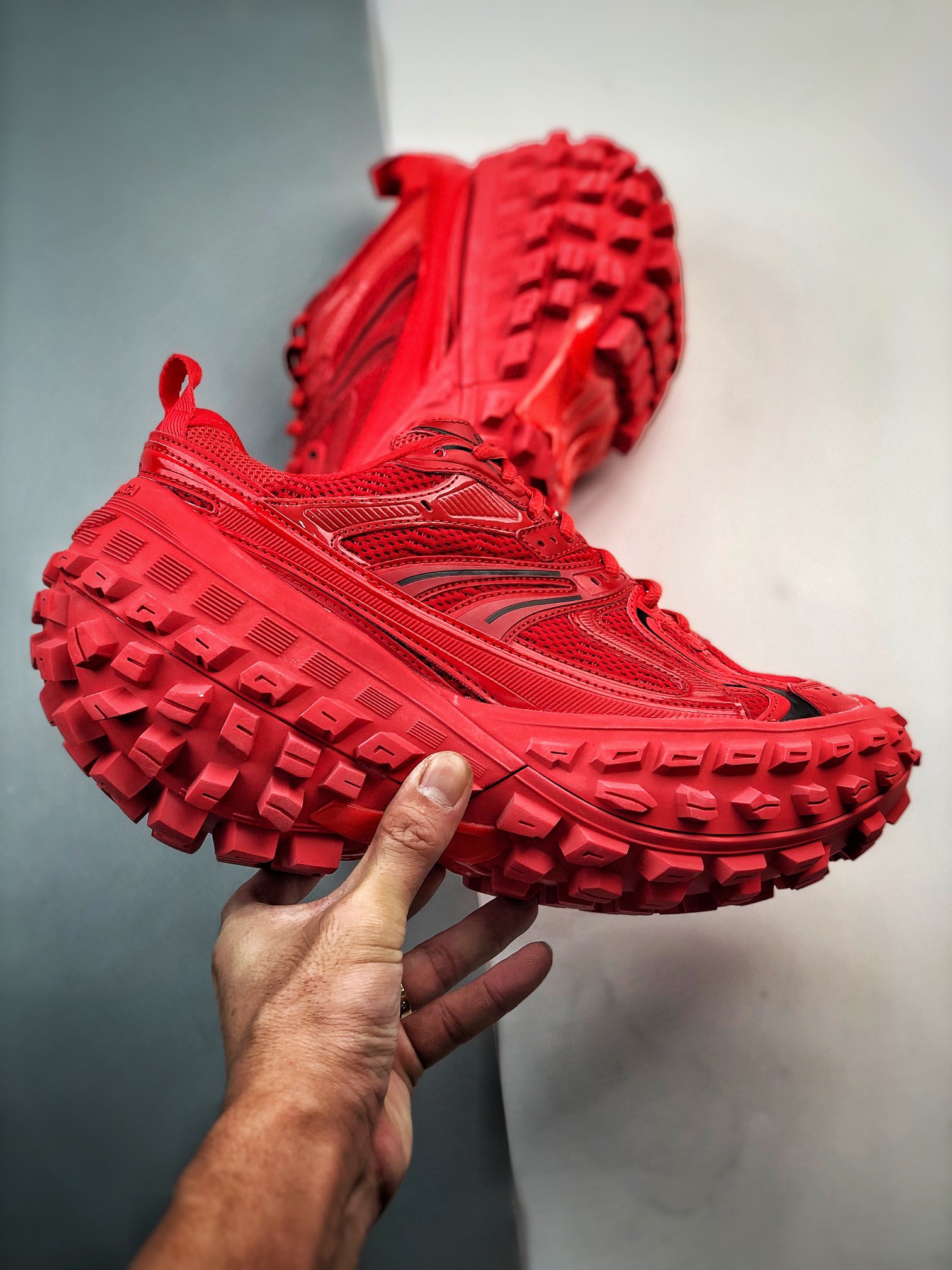 Balenciaga Bouncer Defender Red Mesh Nylon Rounded Chunky Tire Sole Sneakers /10A - KAIROO