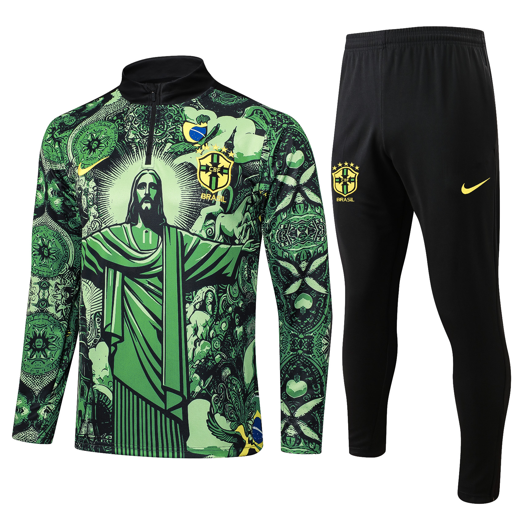 Adult / Kids Brasil 24/25 Half zipper training suit Green