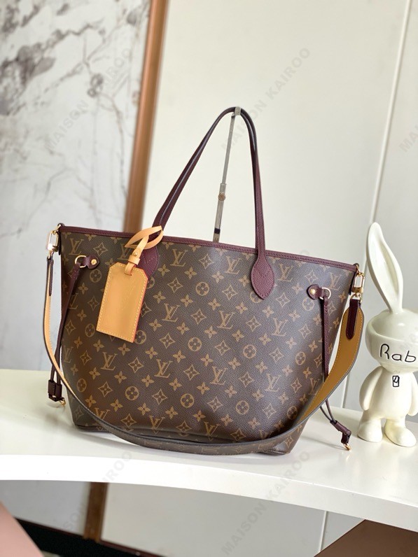 Louis Vuitton LV Neverfull Inside Out MM&GM Canvas Persona Burgundy Flower Strap Reversible Tote Bag - KAIROO