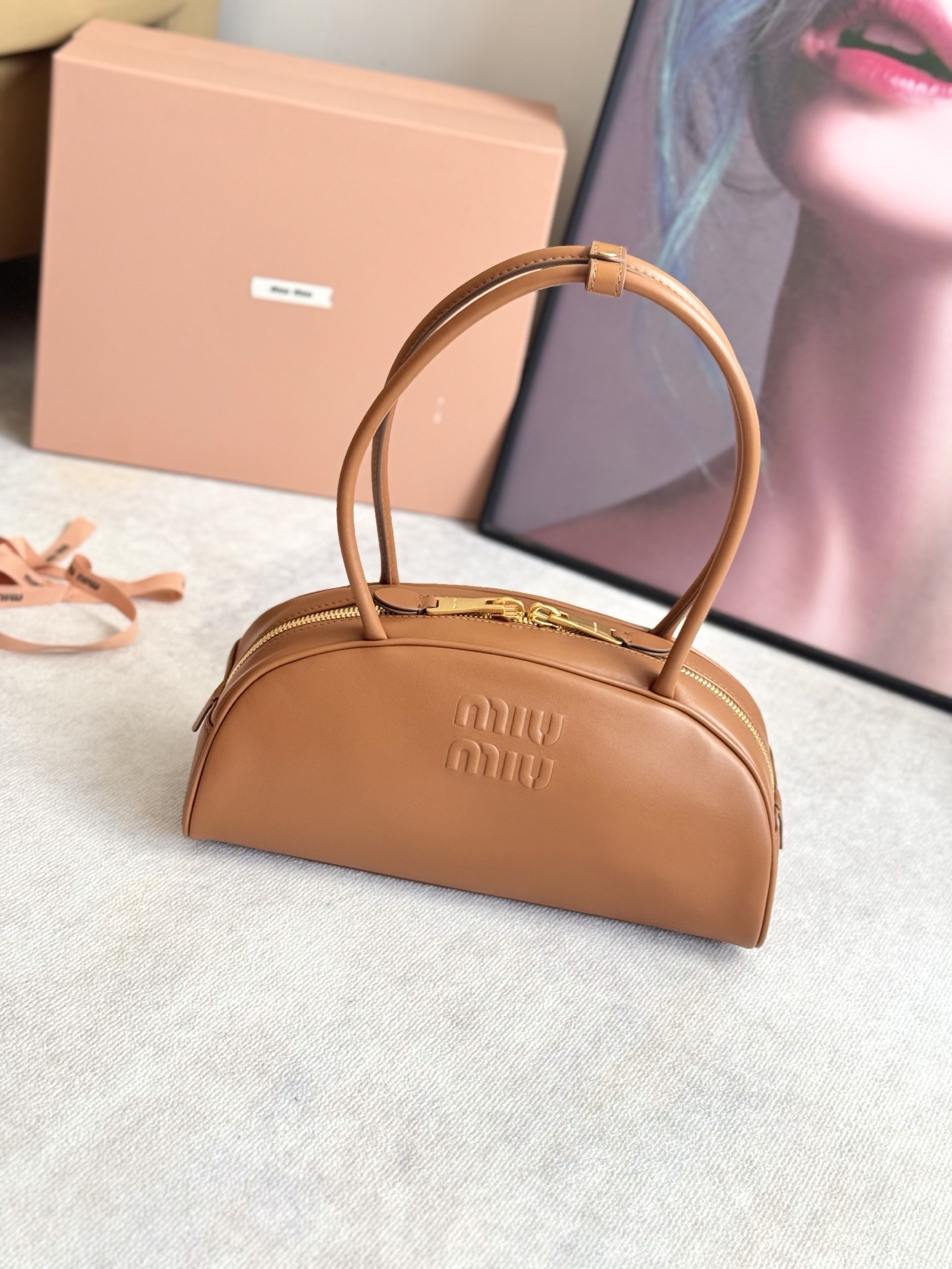 Miu Miu Cognac Medium Beau Leather Bag 5BB193