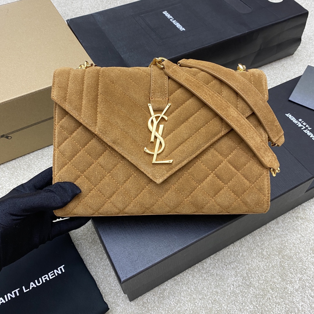 Saint Laurent Caramel Medium Envelope Bag in Suede leather