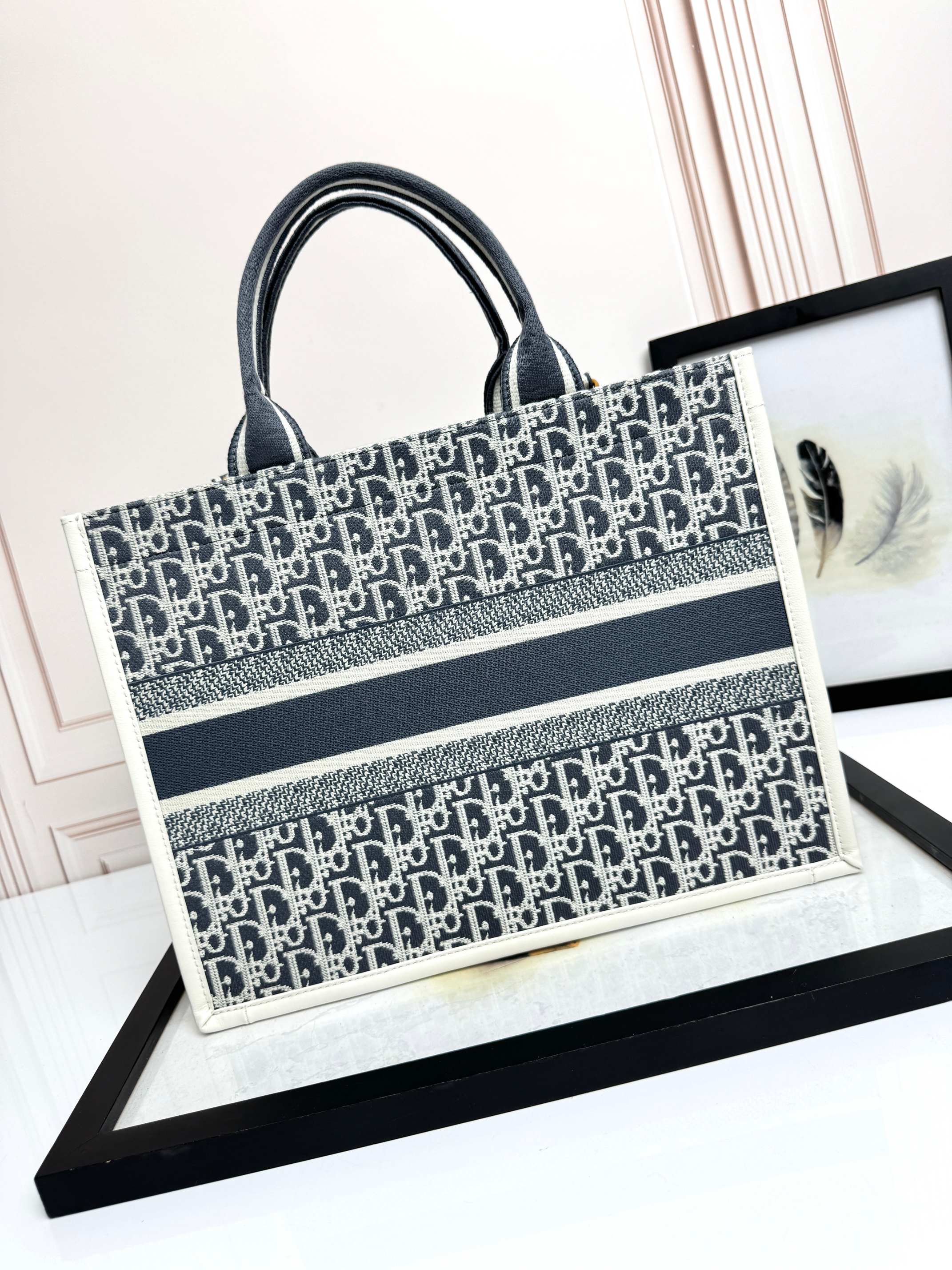 Dior Embroidered Canvas Medium  Book Tote with shoulder strap