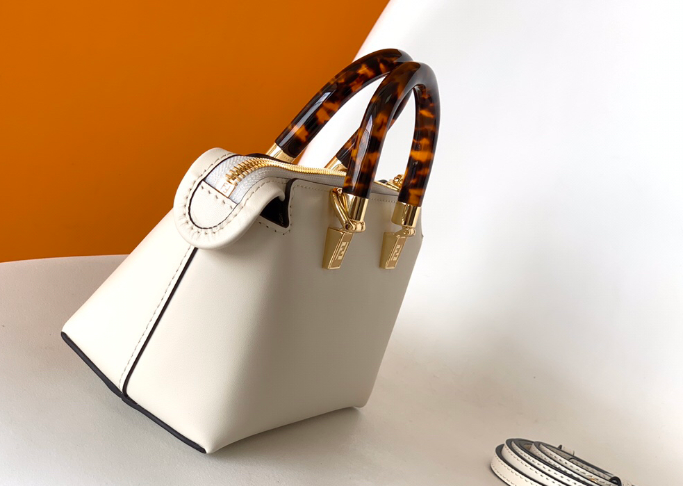 FENDI - By The Way Series Calfskin Boston Bag Shoulder Crossbody Handbag Mini Bag White
