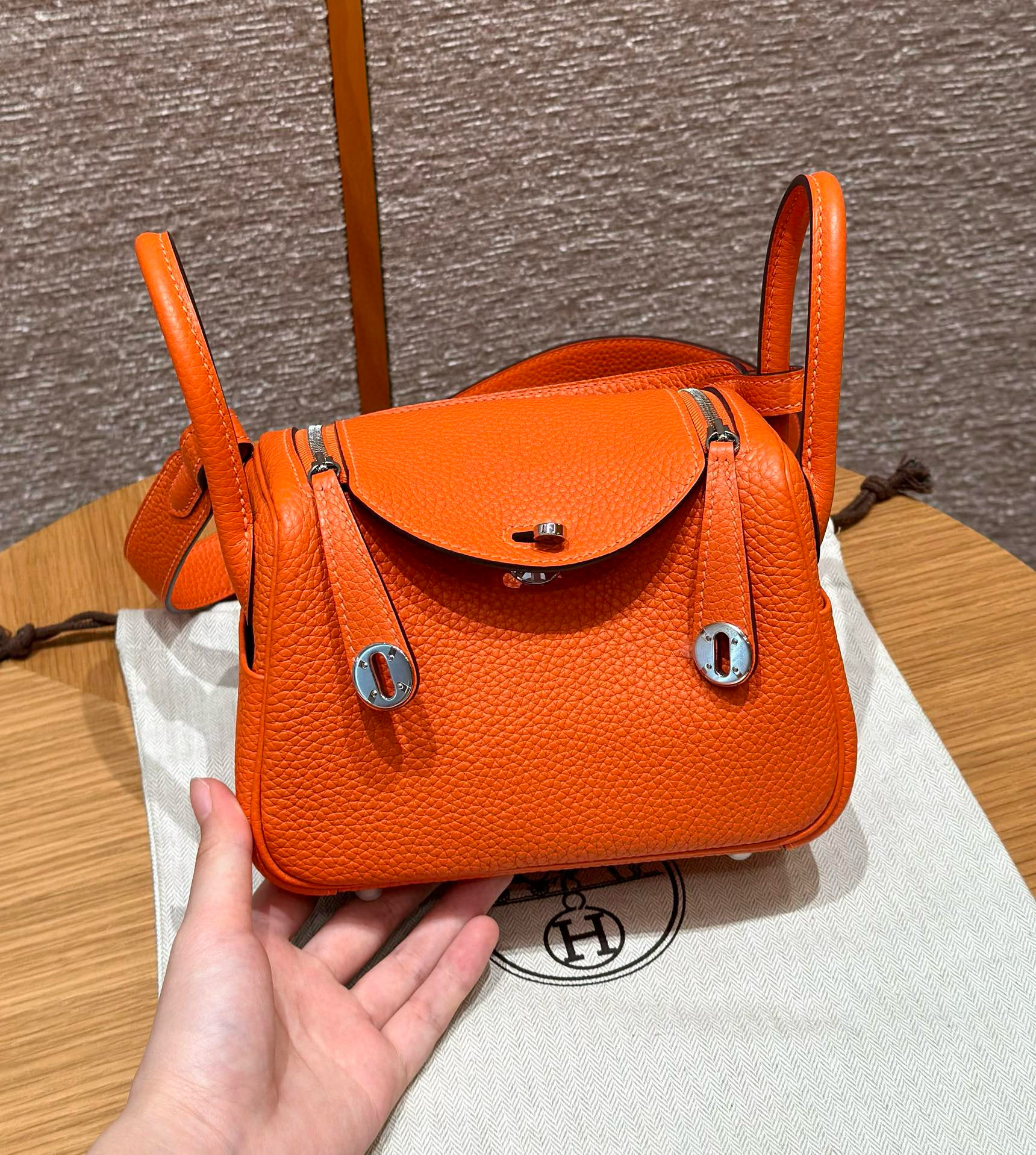 Hermes Orange Clemence Mini Lindy 20
