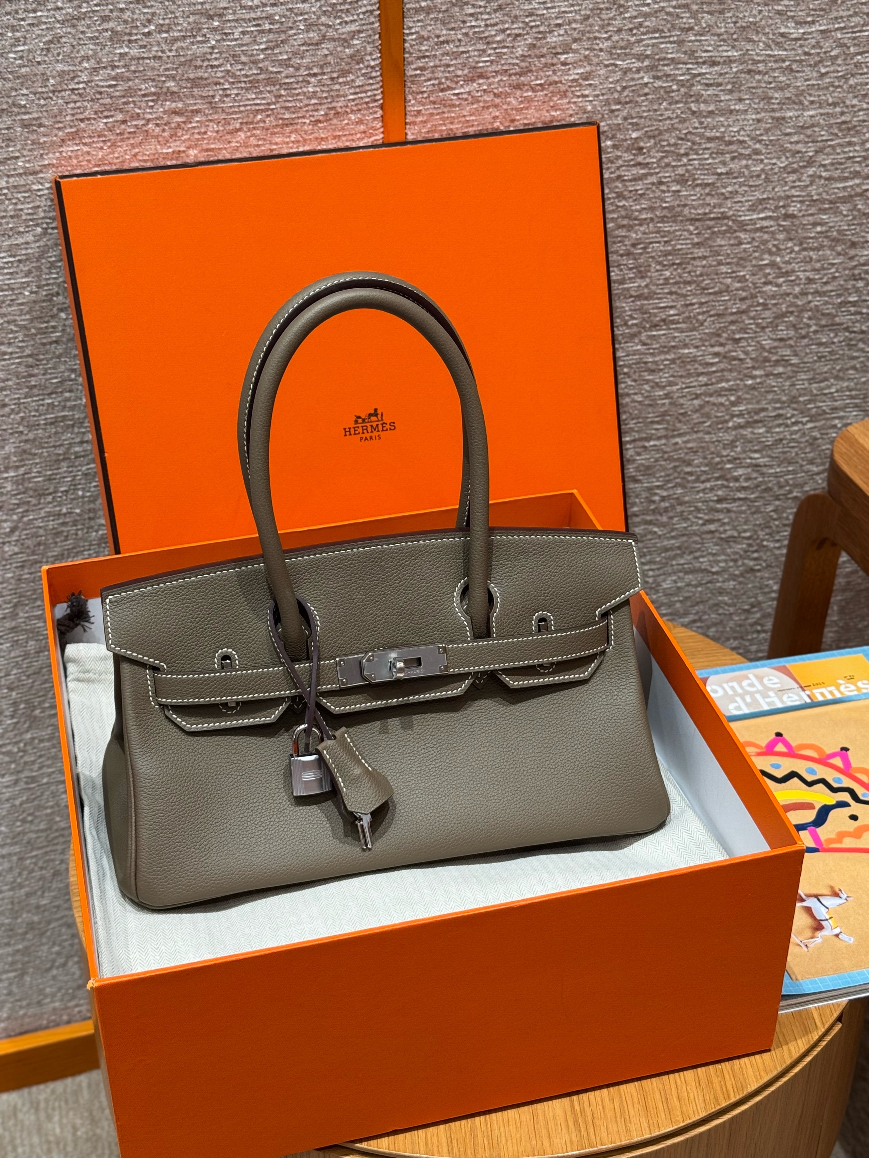 Hermes Etoupe Evercolor Shoulder Birkin 29