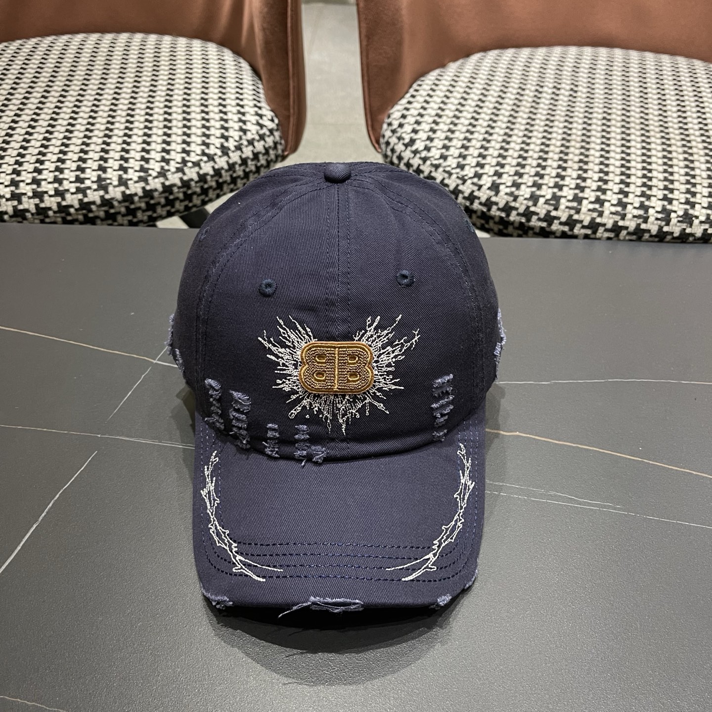 Balenciaga Washed Cotton Distressed Baseball Cap Hat With Thorn & Explosion Style BB Logo Embroidery - KAIROO