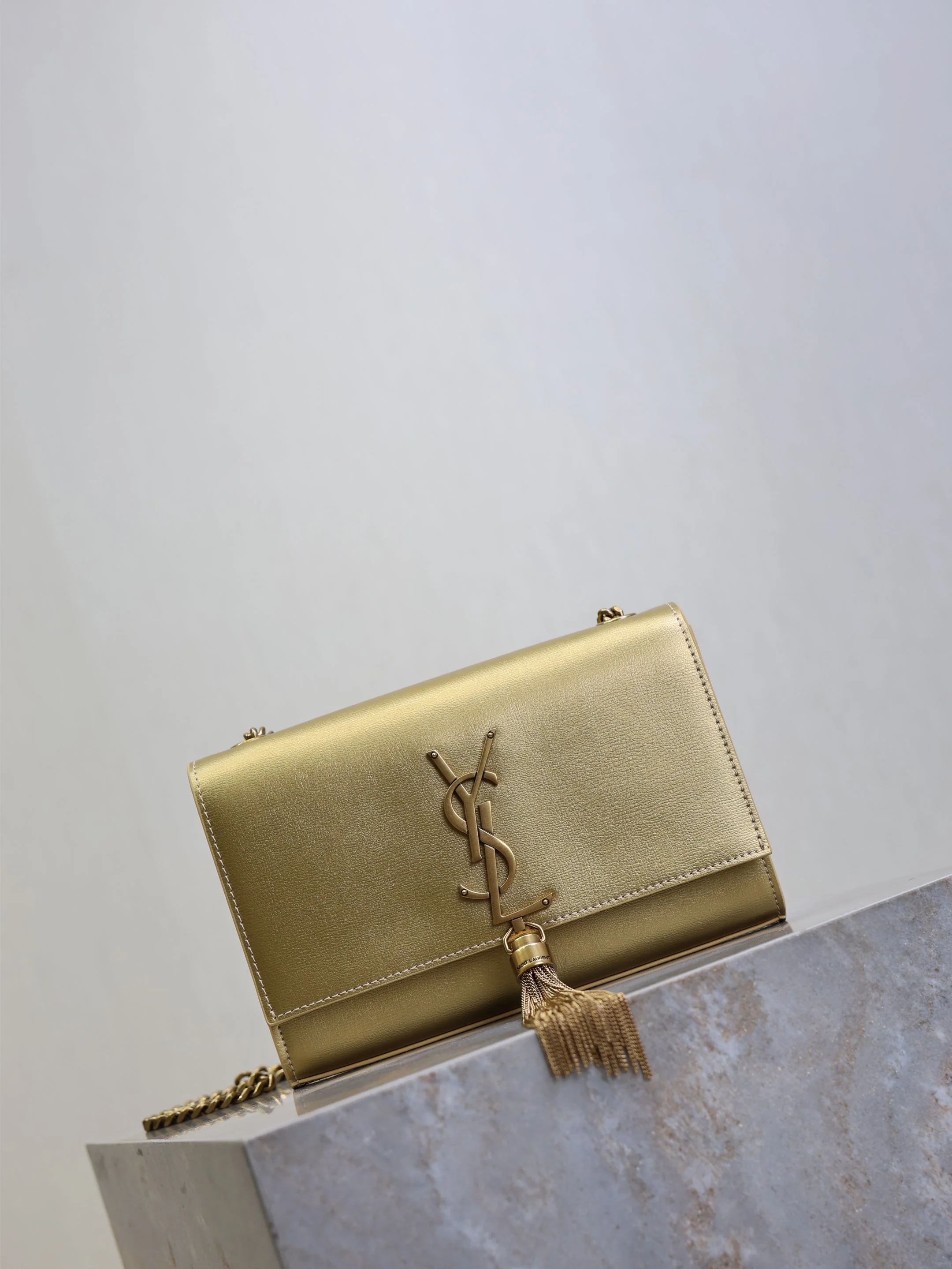 Saint Laurent YSL Kate Small Bag 20cm Gold Metallic Calfskin.