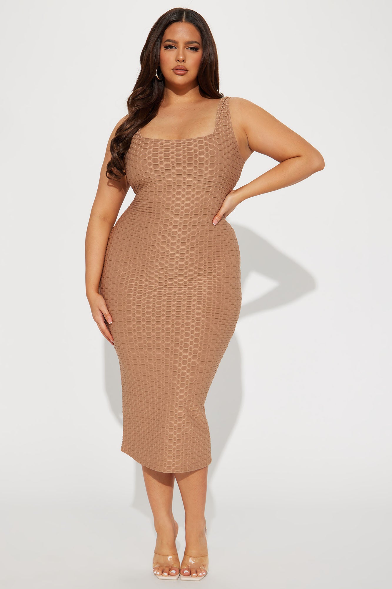 Dani Textured Midi Dress - Cognac