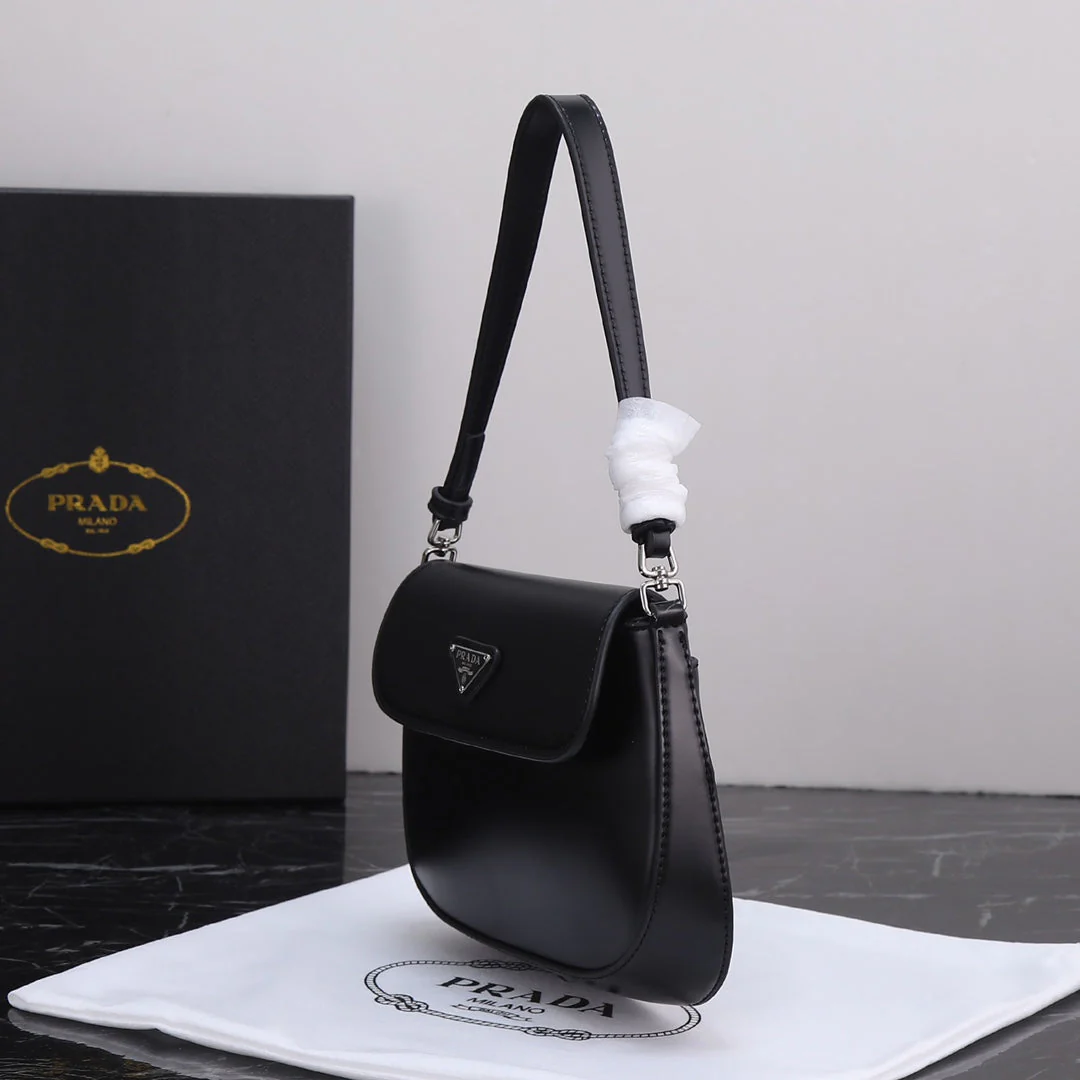Prada 23 BAG IN BLACK CALFSKIN SILVER HARDWARE