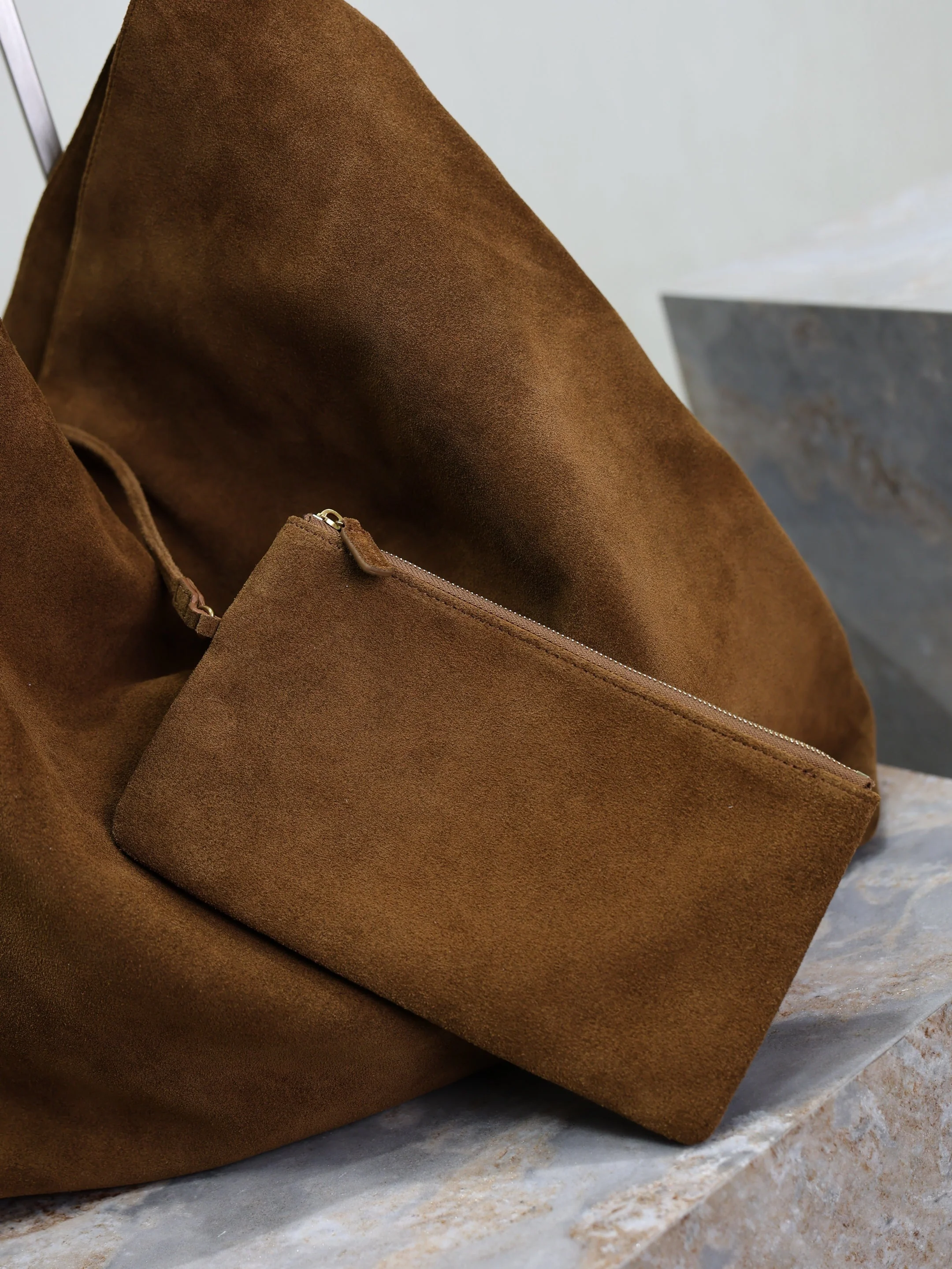 Saint Laurent YSL  AMALIA Tote Bag 40cm Dark Brown Suede GHW