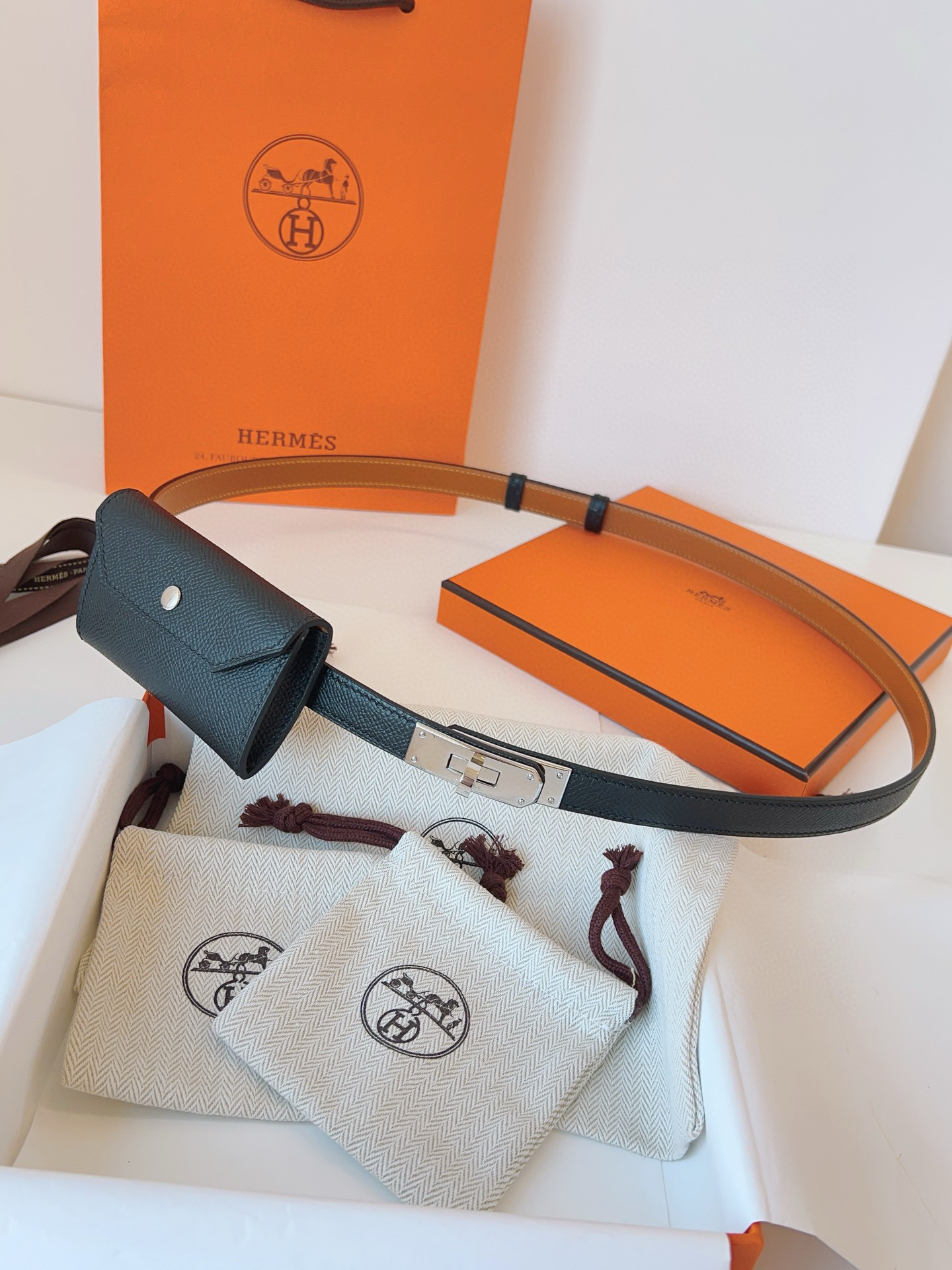 Hermes Kelly Pocket Leather Belt 18mm