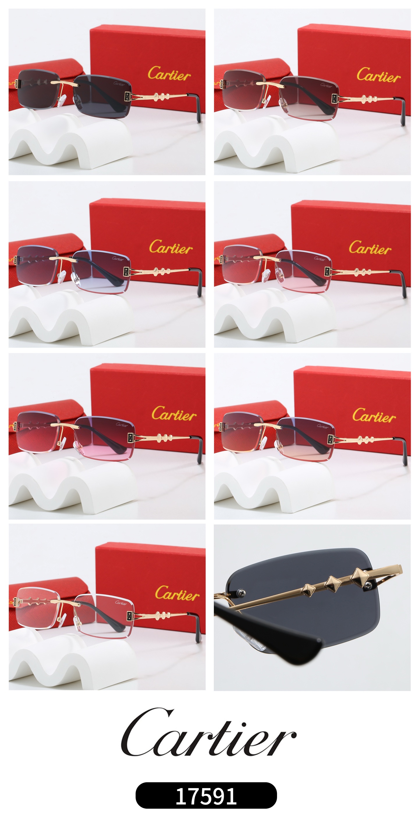 Cartier Openwork Metal Rimless Rectangular Sunglasses Top quality - KAIROO