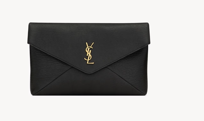 Saint Laurent Black Lambskin Cassandre Large Envelope Pouch