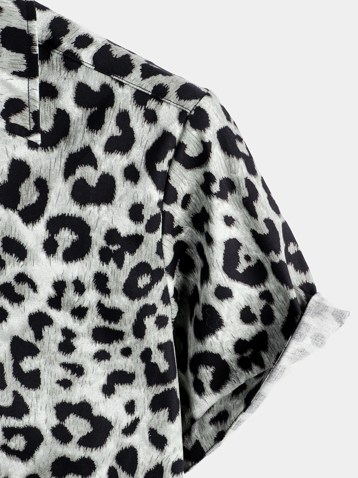 Men's White Leopard Cheetah Animal Print Rock Cotton Casual Short Sleeve Shirt