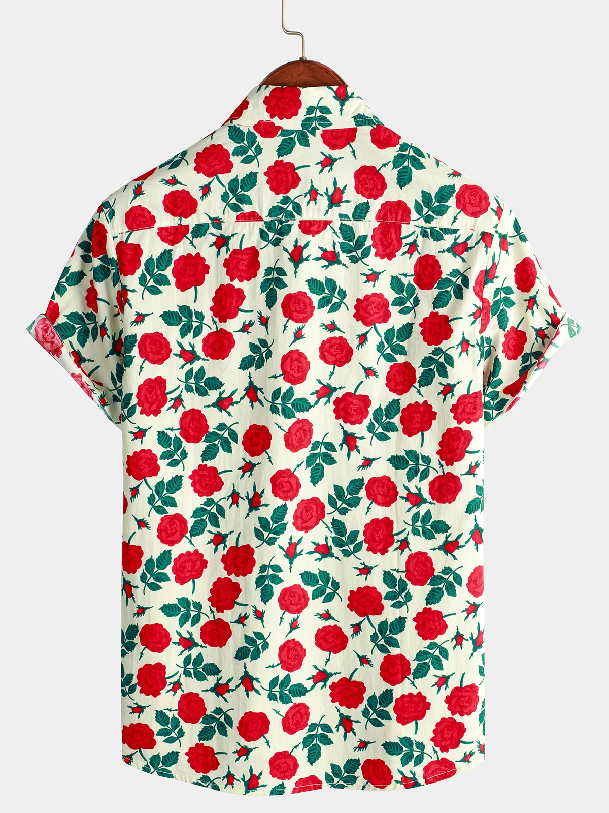 Men's Pink Print Cotton Breathable Summer Short Sleeve Shirt