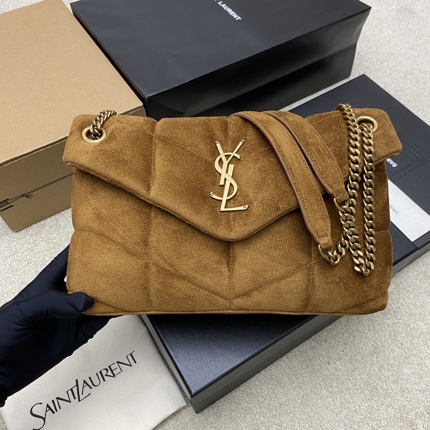 Saint Laurent Denim Small Puffer Bag in Suede leather 577476