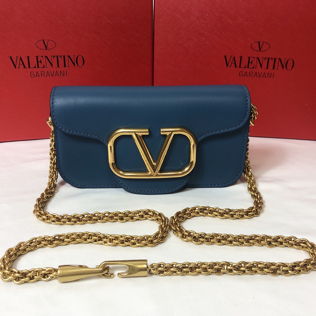 Valentino Small Garavani Loco Bag in Smooth Calfskin-Dark blue