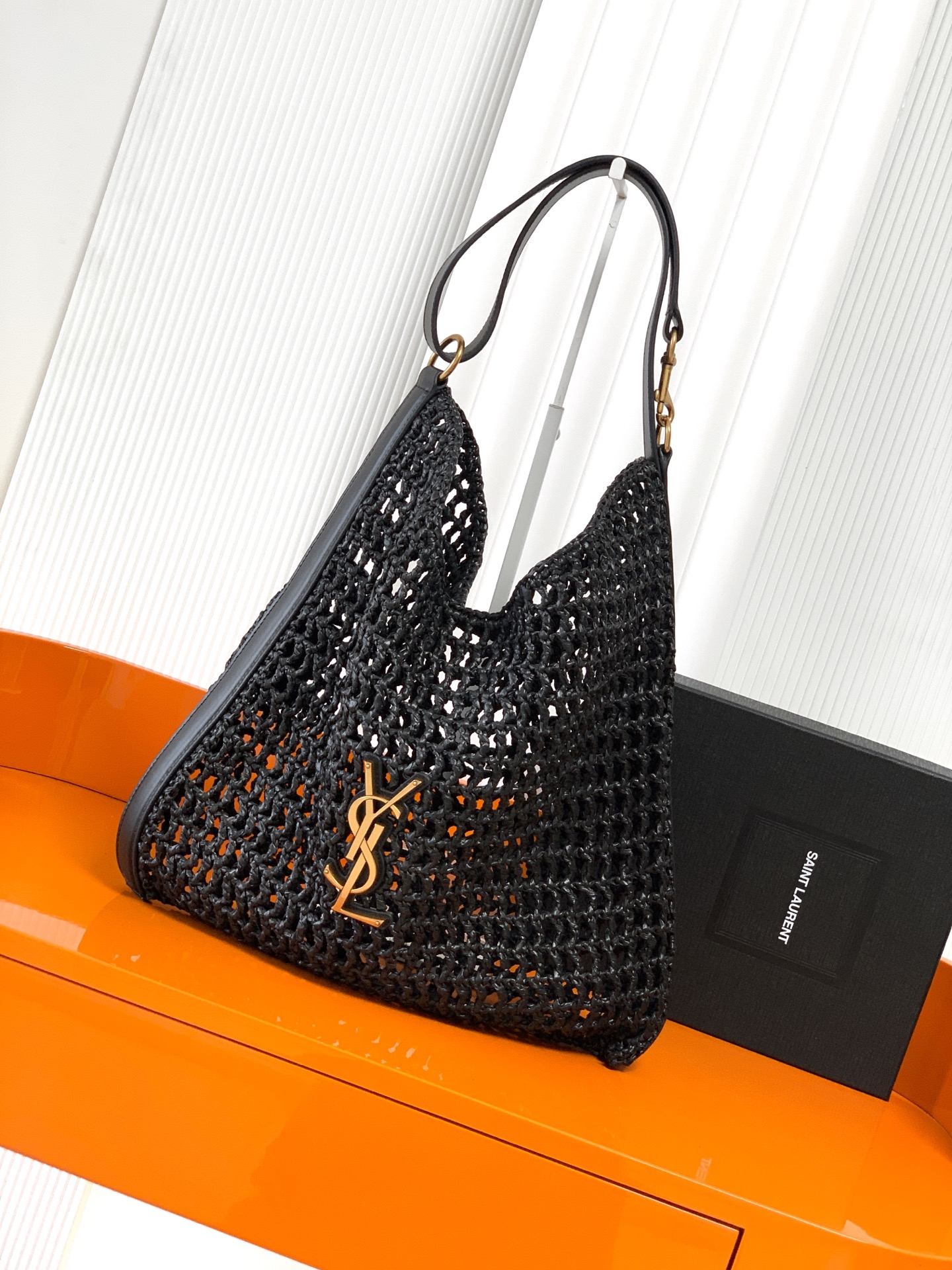 YSL Saint Laurent OXALIS Black Raffia Bag