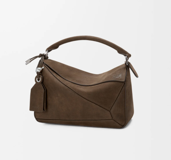 Loewe Small Featherlight Puzzle bag in grained nubuck-Tundra