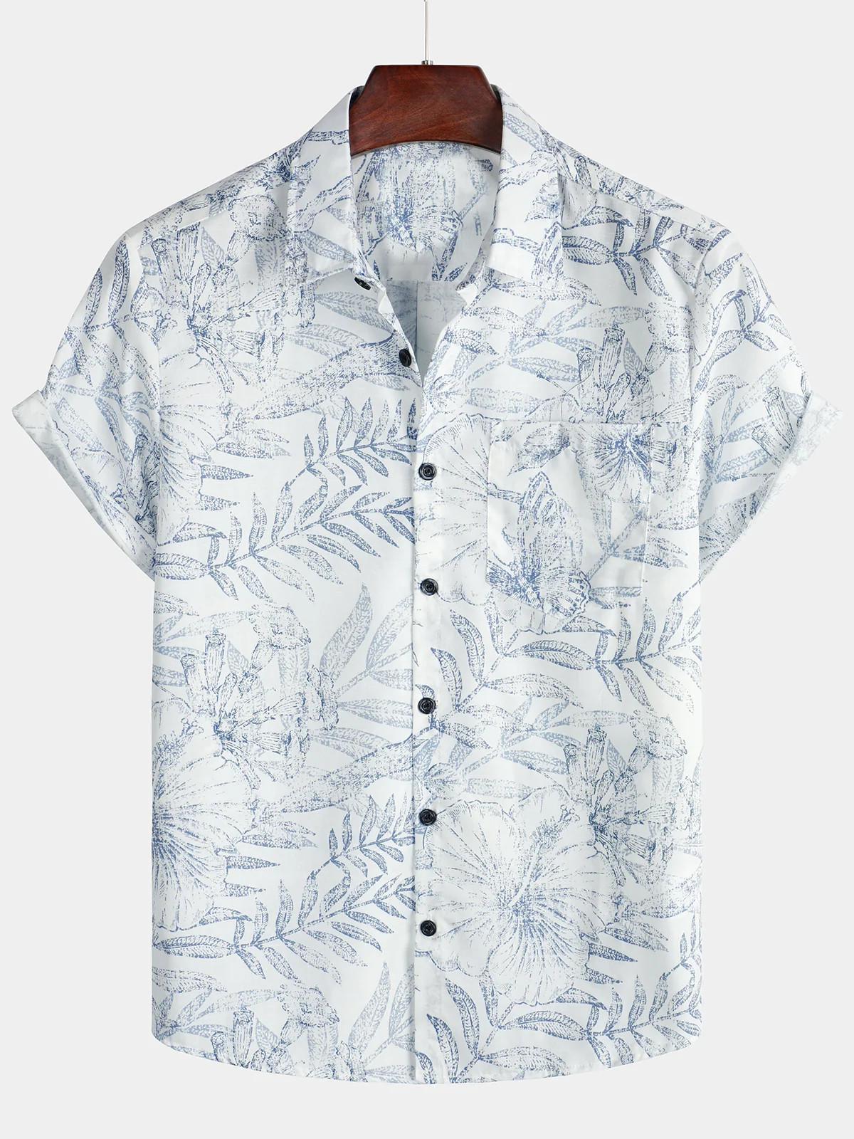 Men's White Retro Floral Print Hawaiian Short Sleeve Shirt
