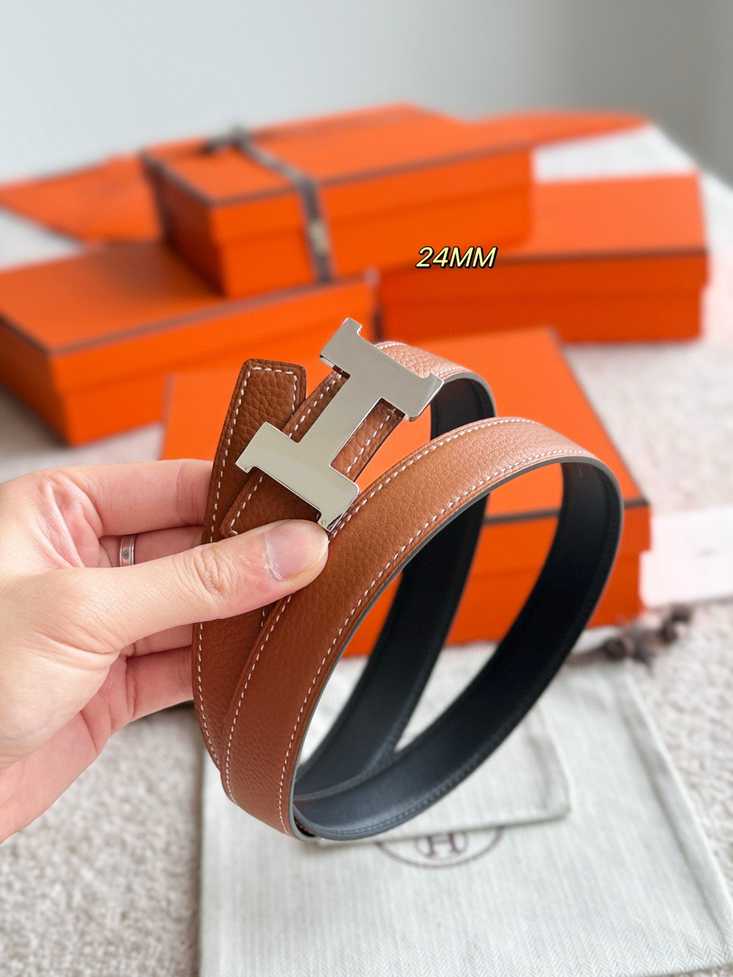 Hermes Mini Constance  Reversible Leather Belt 24mm