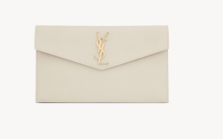 Saint Laurent White Uptown Small Clutch in Grained leather