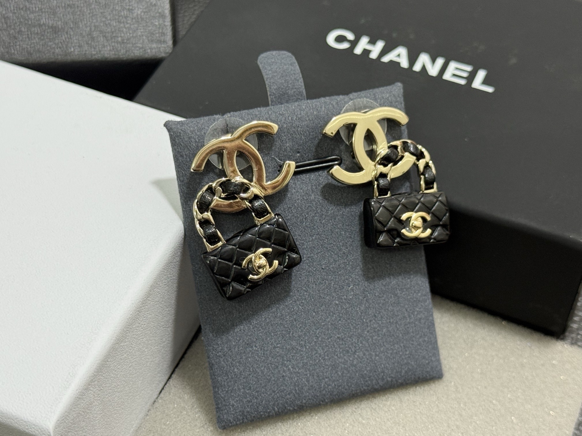 Chanel Miniature Flap Bag Motif Earrings with CC Logo - KAIROO