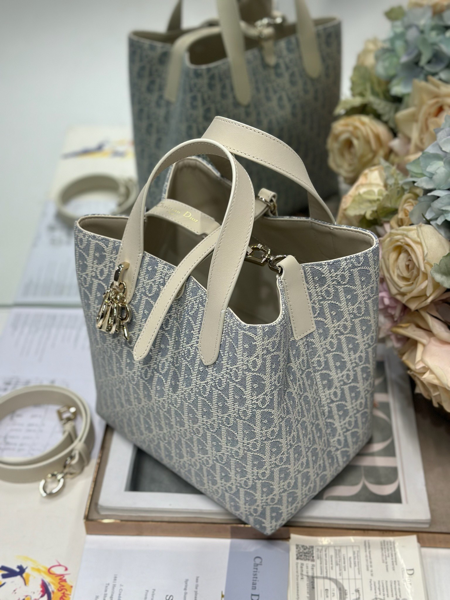 Dior Medium Vertical Toujours in Grey Oblique Canvas