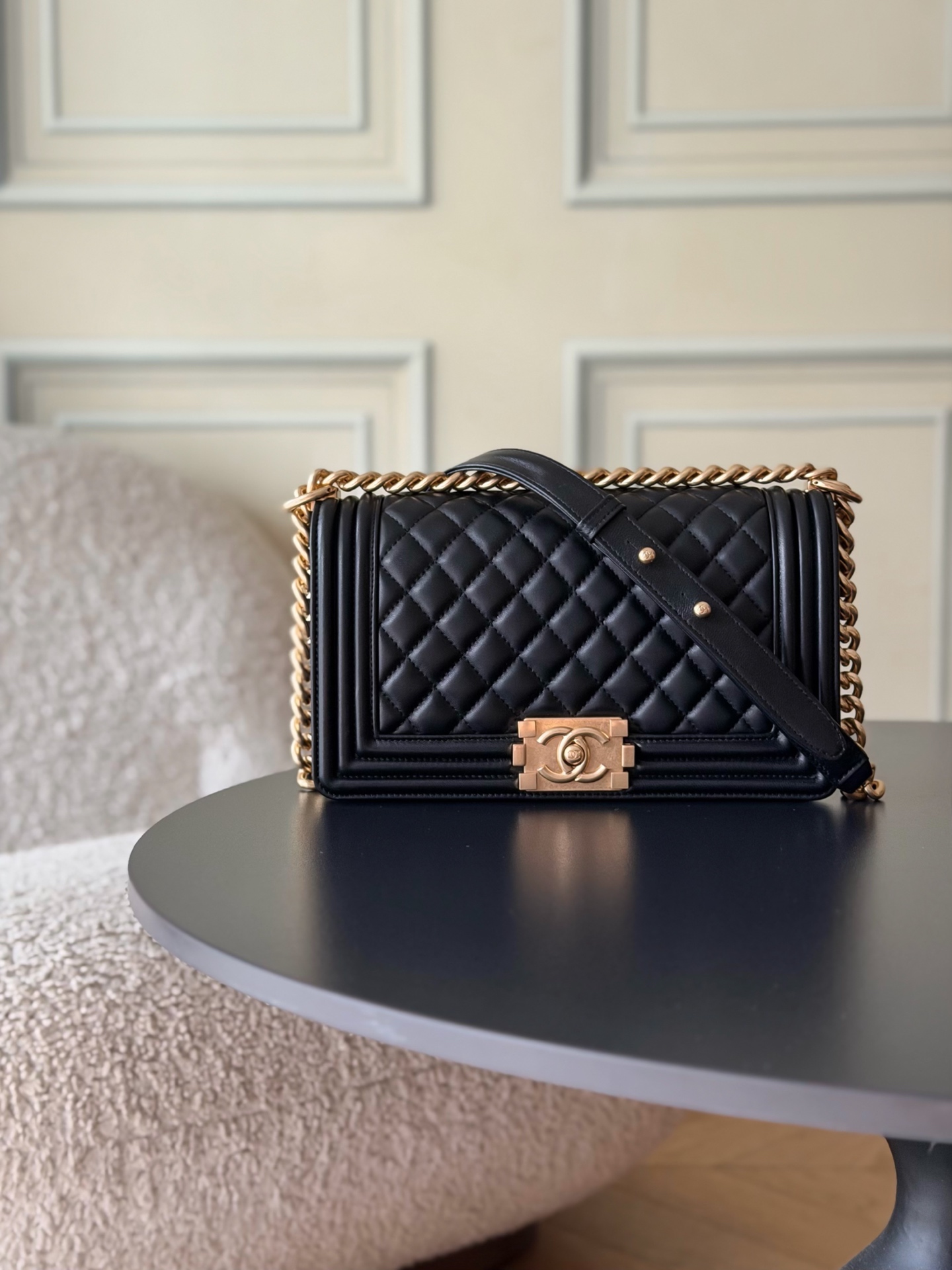 Chanel Le Boy Medium 25CM Quilted Caviar & Smooth Leather Chain Flap Shoulder Bag /10A - KAIROO