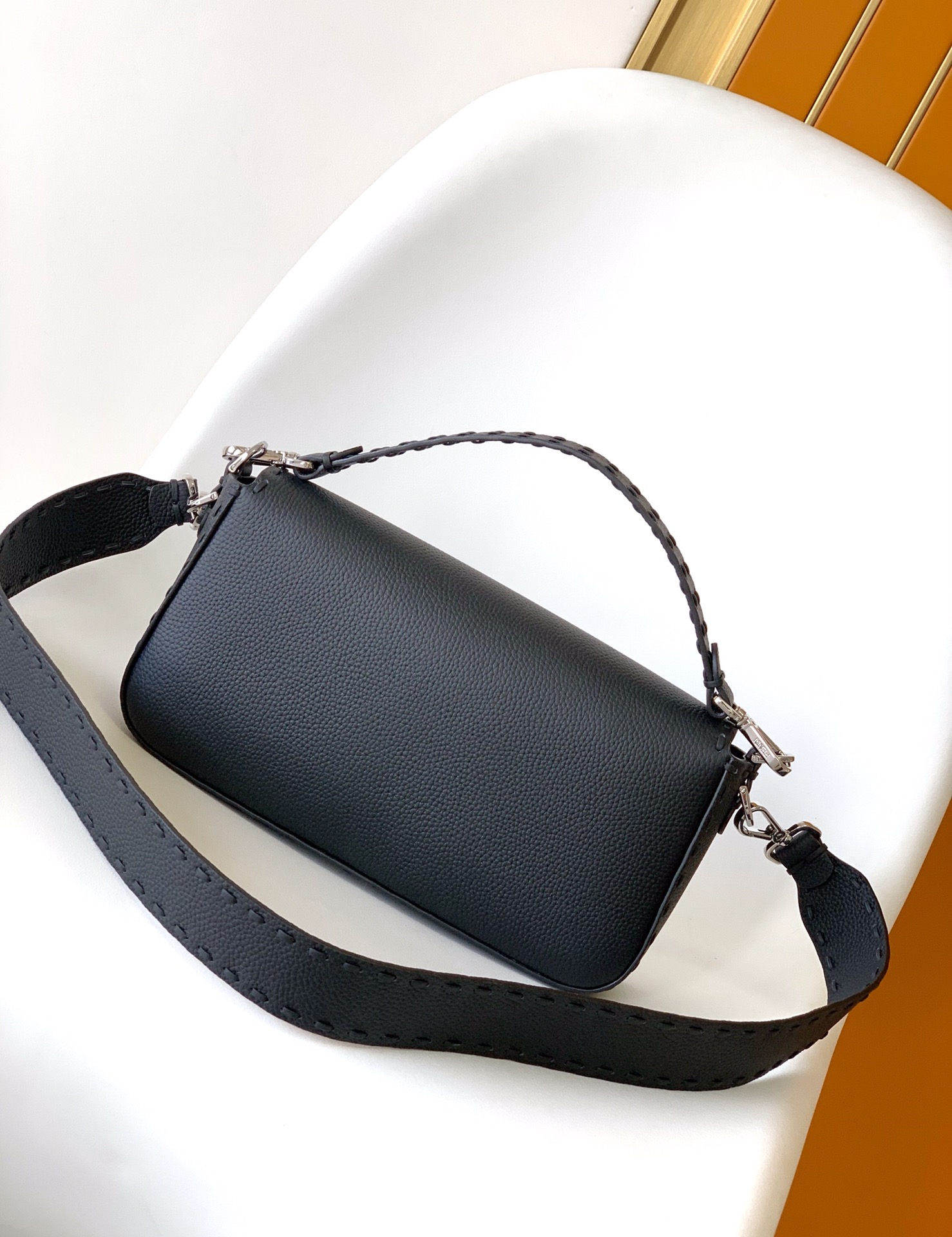 Fendi Medium Selleria Baguette Leather Bag-Black