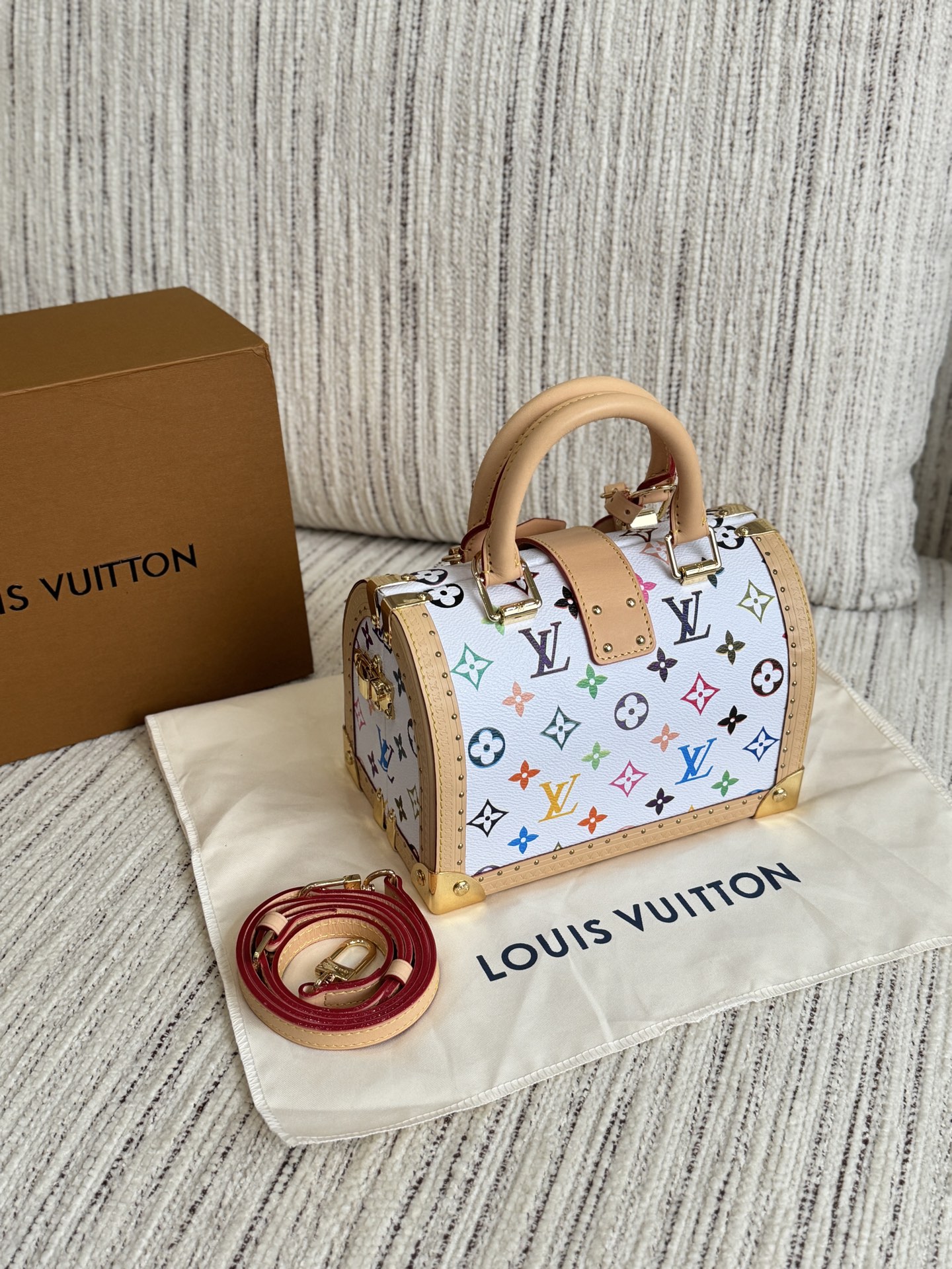 Louis Vuitton LV x TM Speedy Trunk 20 White Multicolore Monogram Canvas S-Lock Hard Dome Top Handle Bag - KAIROO