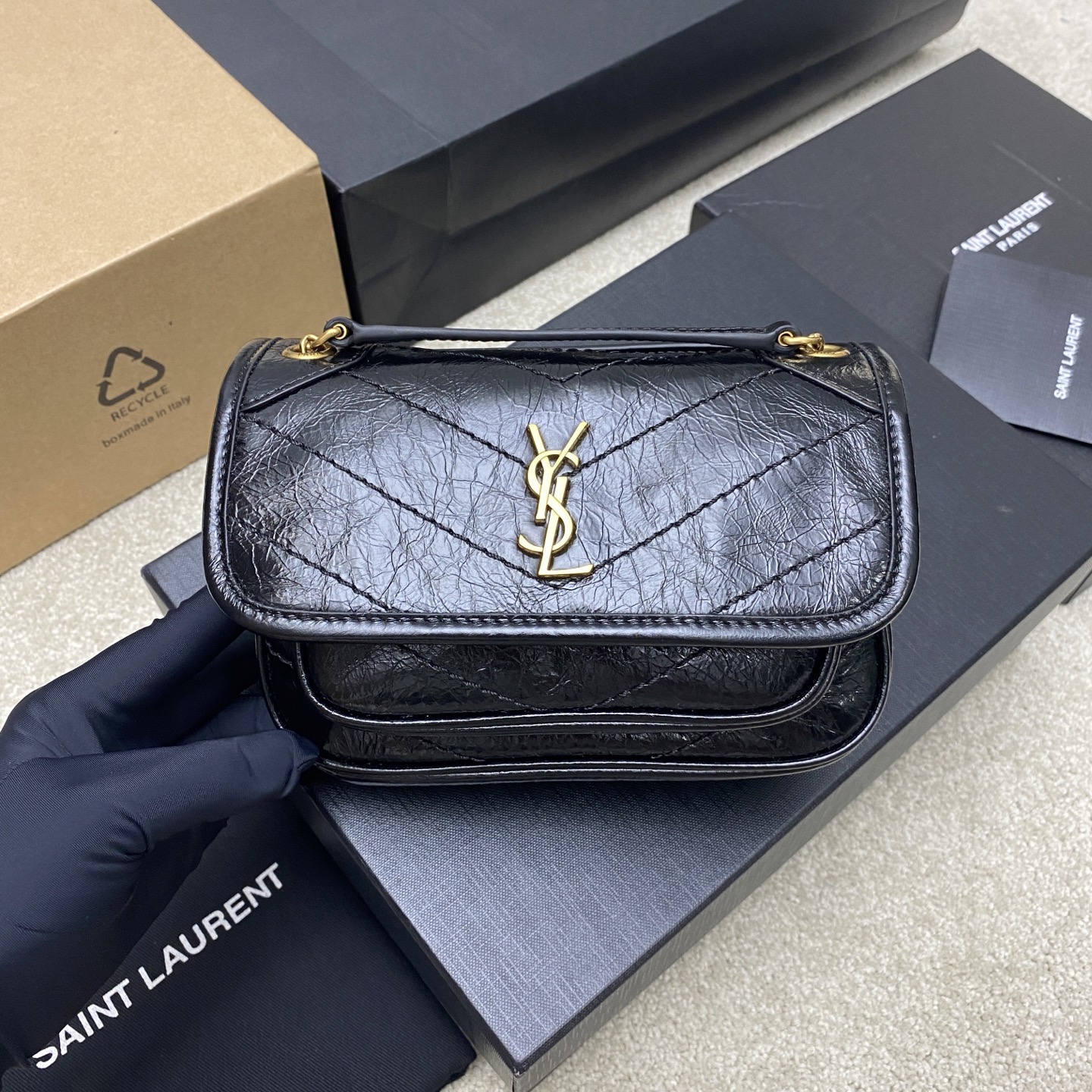 Saint Laurent Black Vintage Leather Mini Niki Bag
