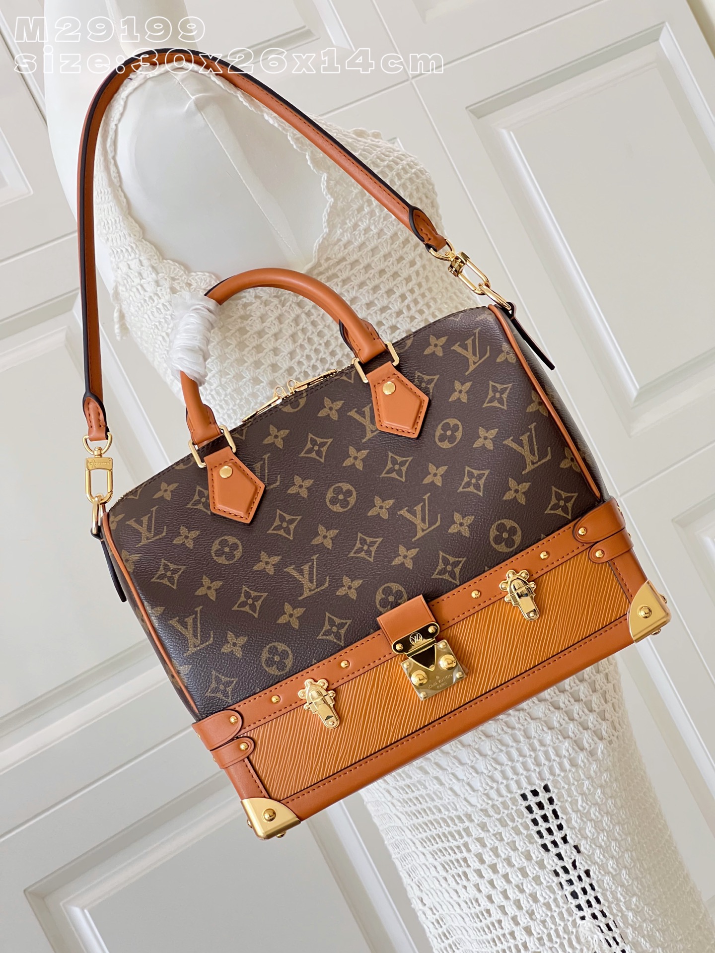 【15A】Louis Vuitton LV Speedy Bandoulière 22/30 Out Of The Trunk Classic Monogram Canvas Leather Tan Trunk Bottom Handbag - KAIROO