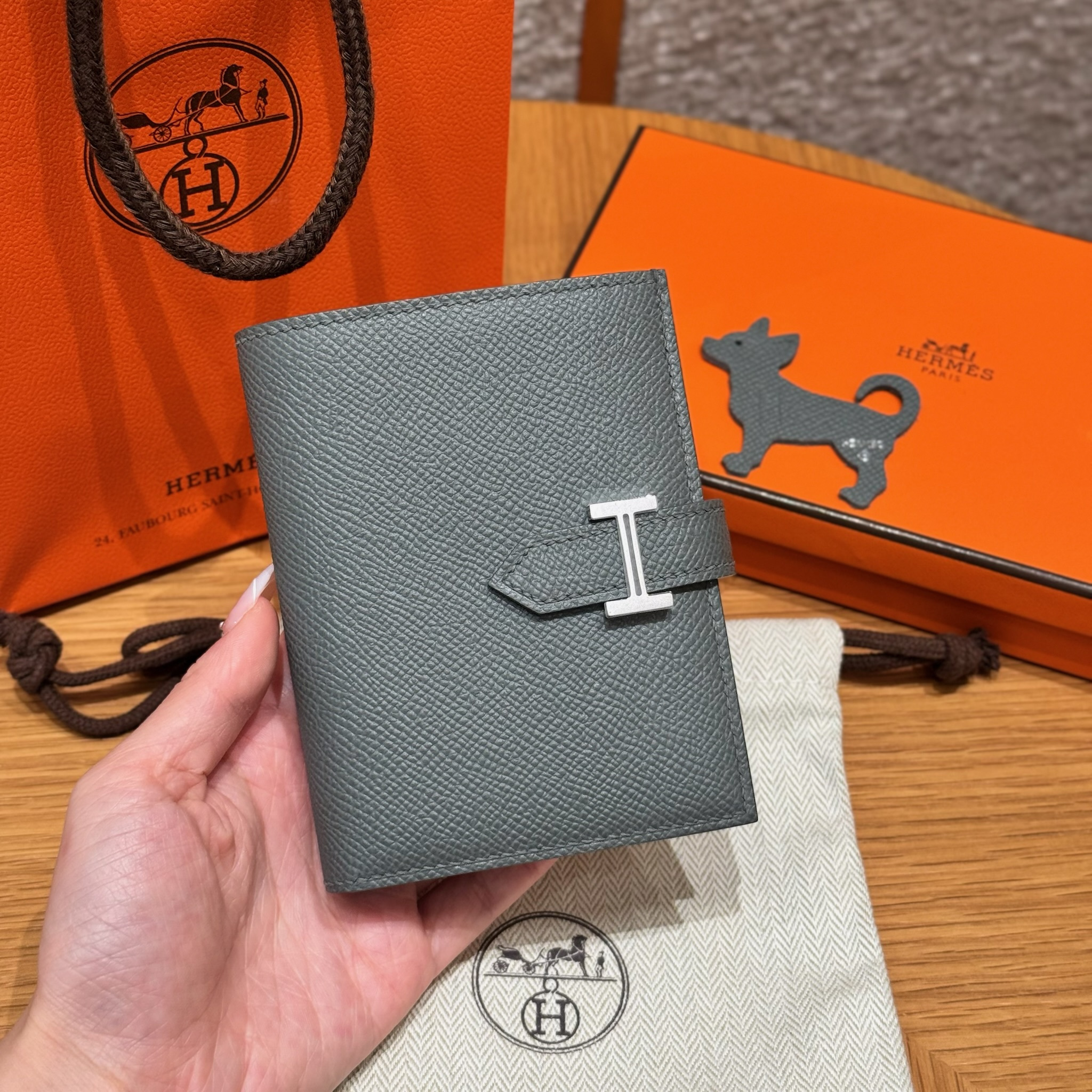 Hermes Gris Meyer Epsom Bearn Compact wallet