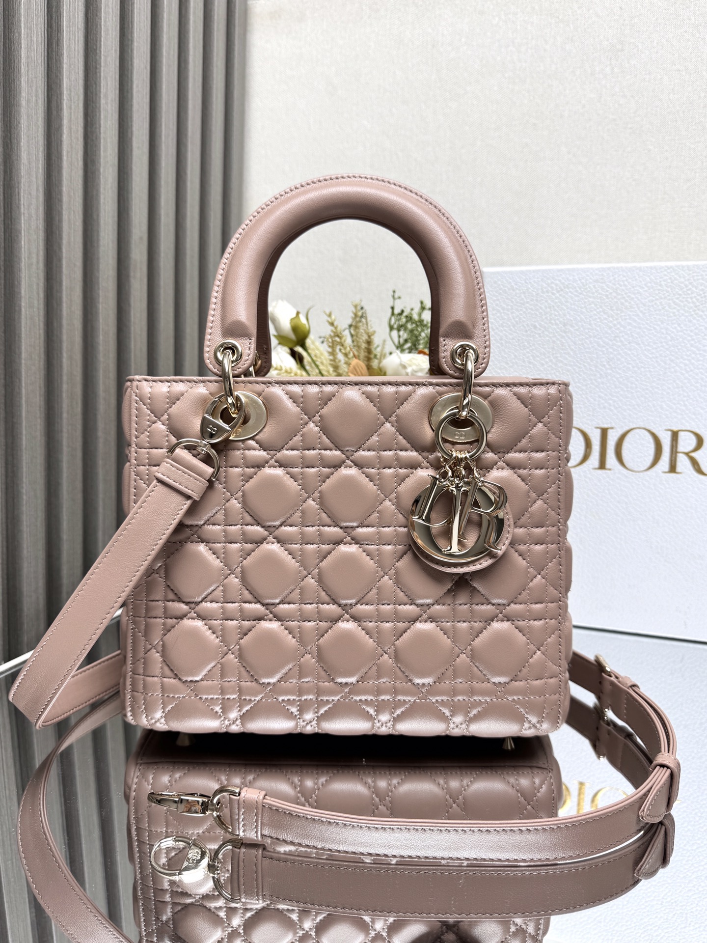 Medium Lady Dior Bag in Nude Pink Cannage Lambskin