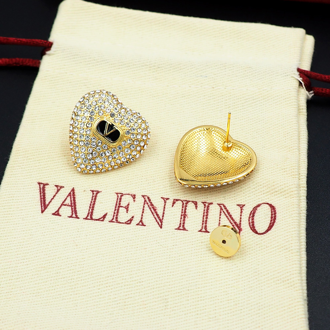 Valentino Vlogo Full Rhinestone Heart Earrings