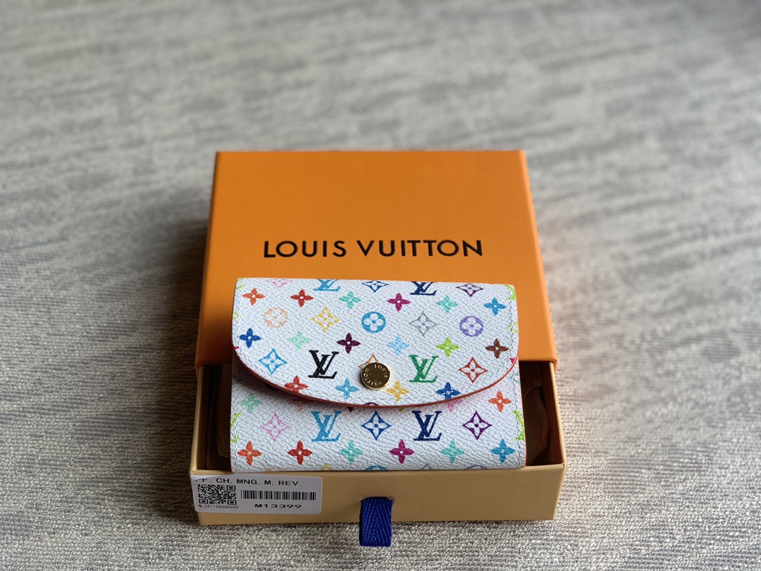 M13399 LV x TM  Rosalie Coin Purse White Multicolored Canvas