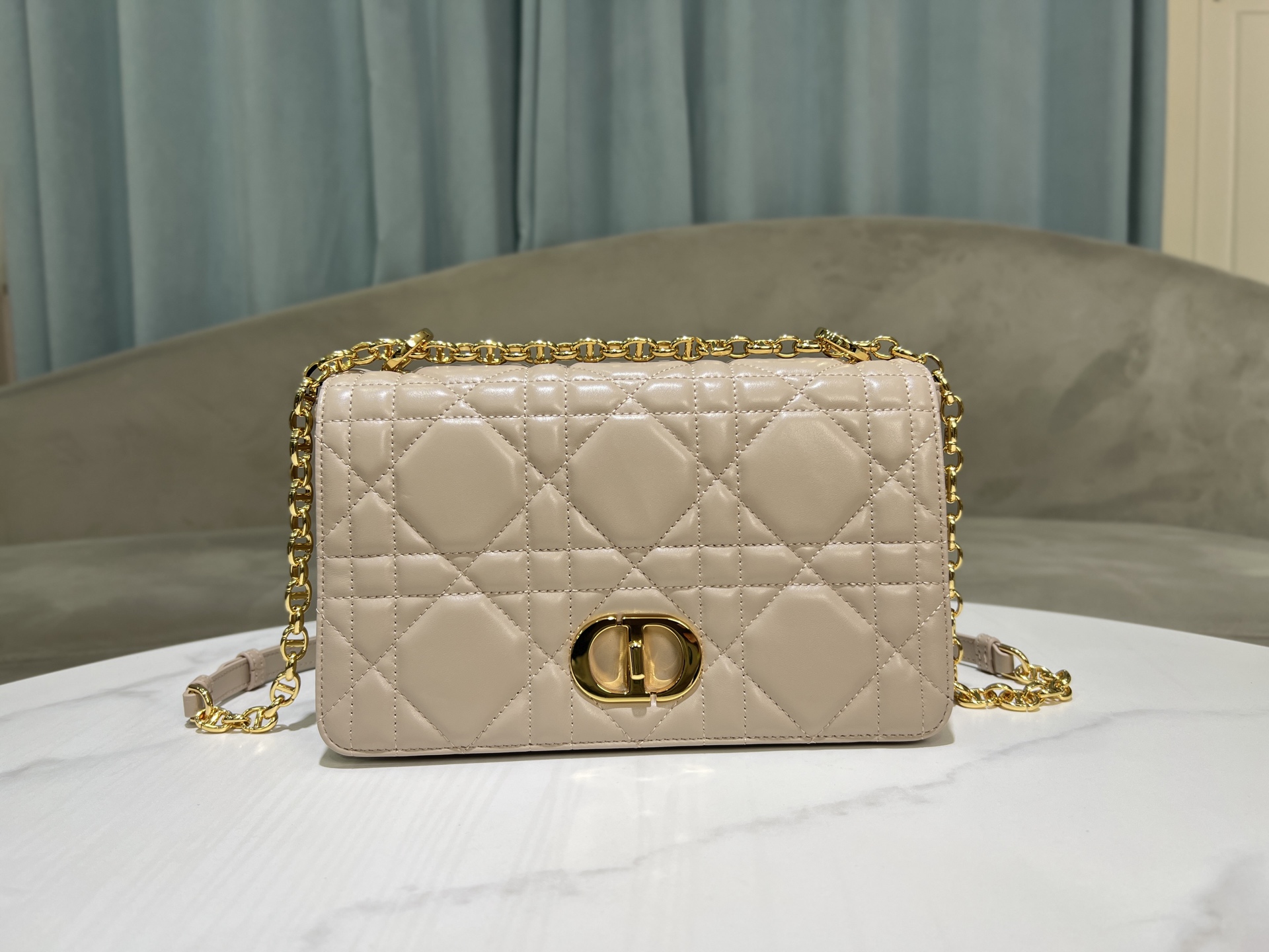 Medium Soft Dior Caro in Nude Pink Quilted Lambskin