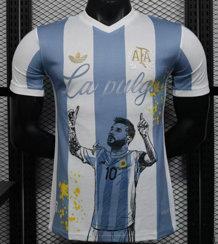 Player Version 2025 Argentina Blue with Messi Celebration Print Jersey