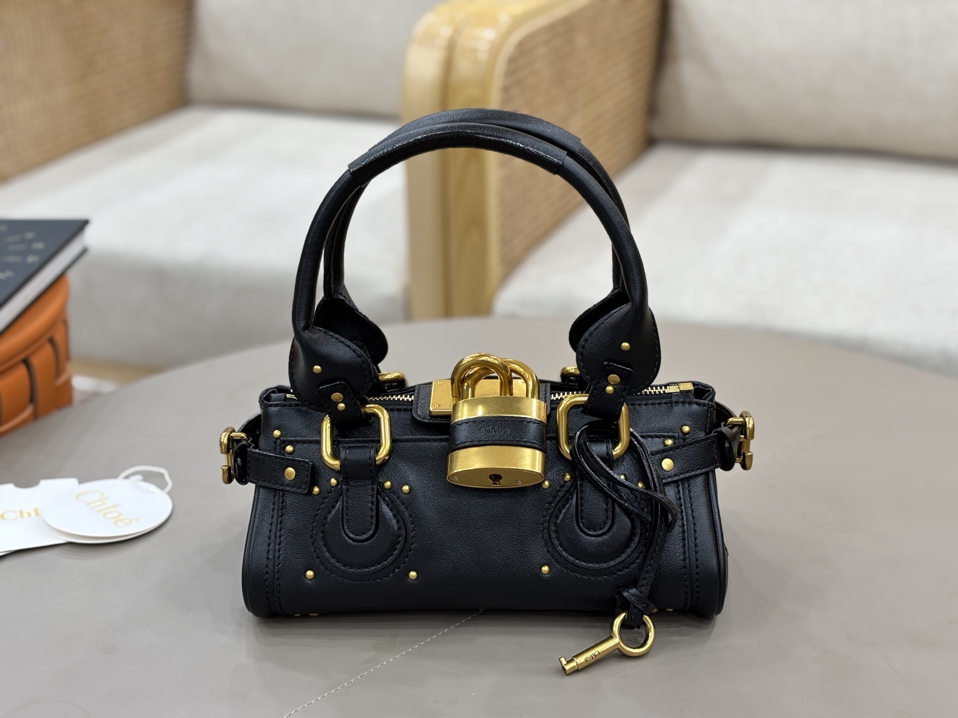 Chloe Small Paddington Bag in Grained Calfskin-Black