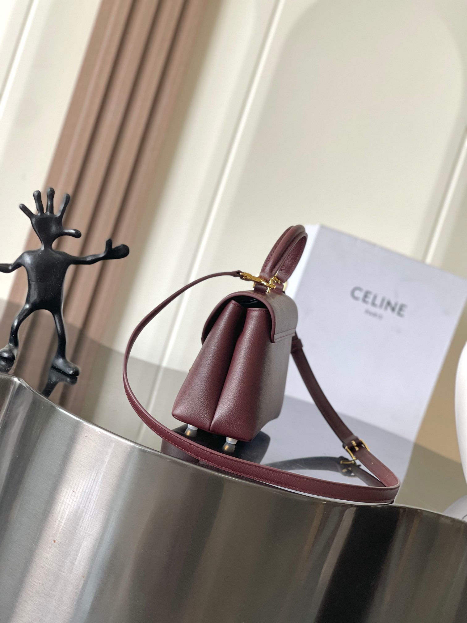 Celine Teen Nino Bag in Supple Grained Calfskin-Deep burgundy