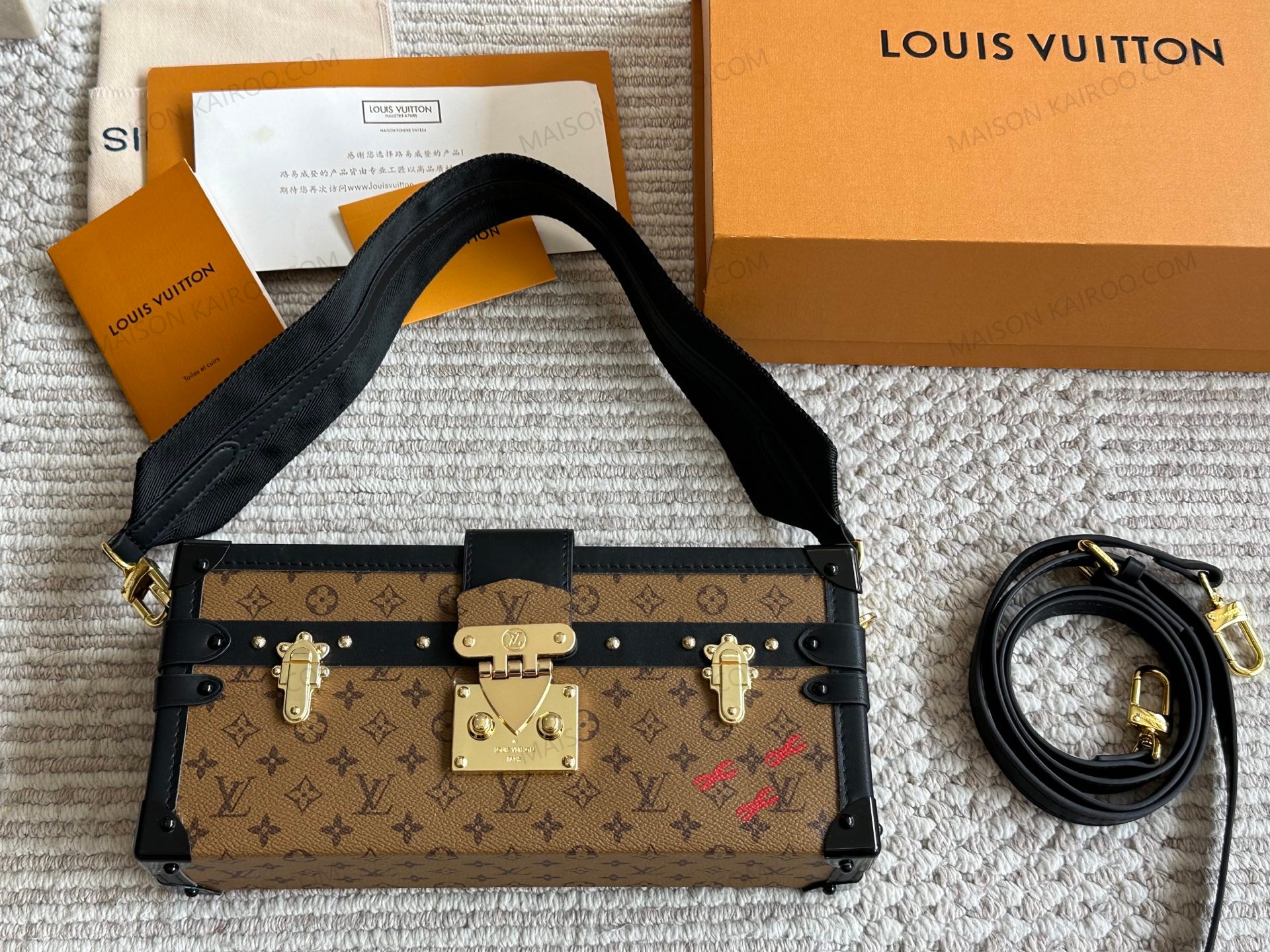 Louis Vuitton LV Petite Malle East West Trunk Reverse Brown Monogram Canvas S-Twist Lock Crossbody Bag - KAIROO