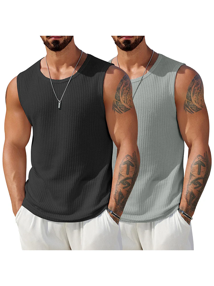 Casual Waffle Knit Muscle 2 PCS Tank Tops (US Only)