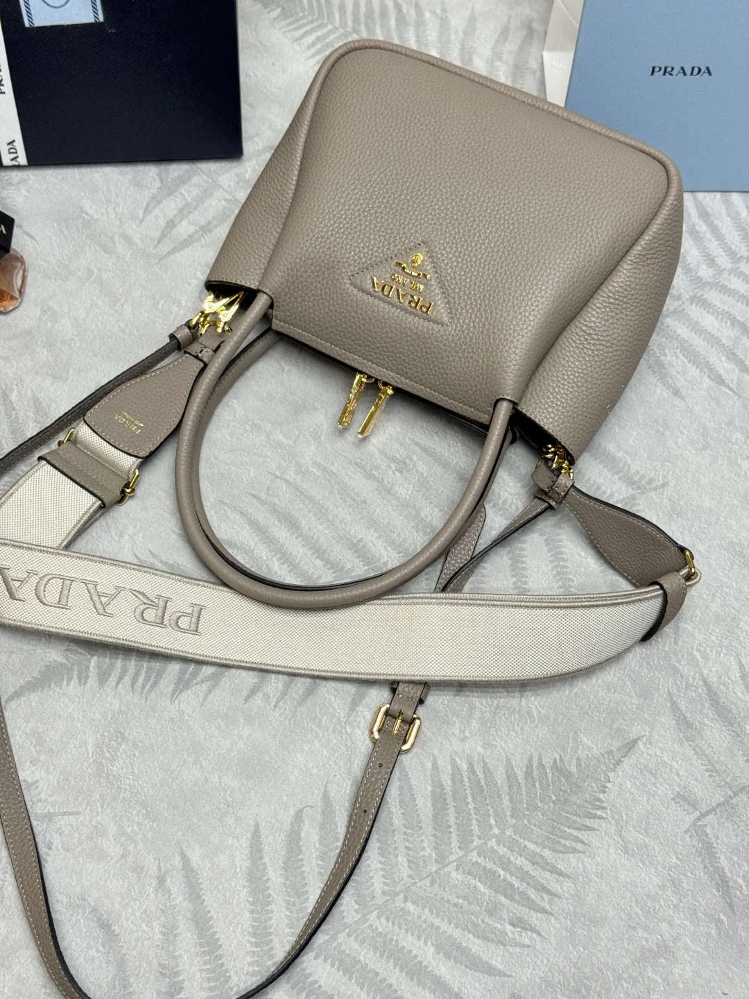 Prada Small Bag 23cm Clay Gray Grain Leather GHW