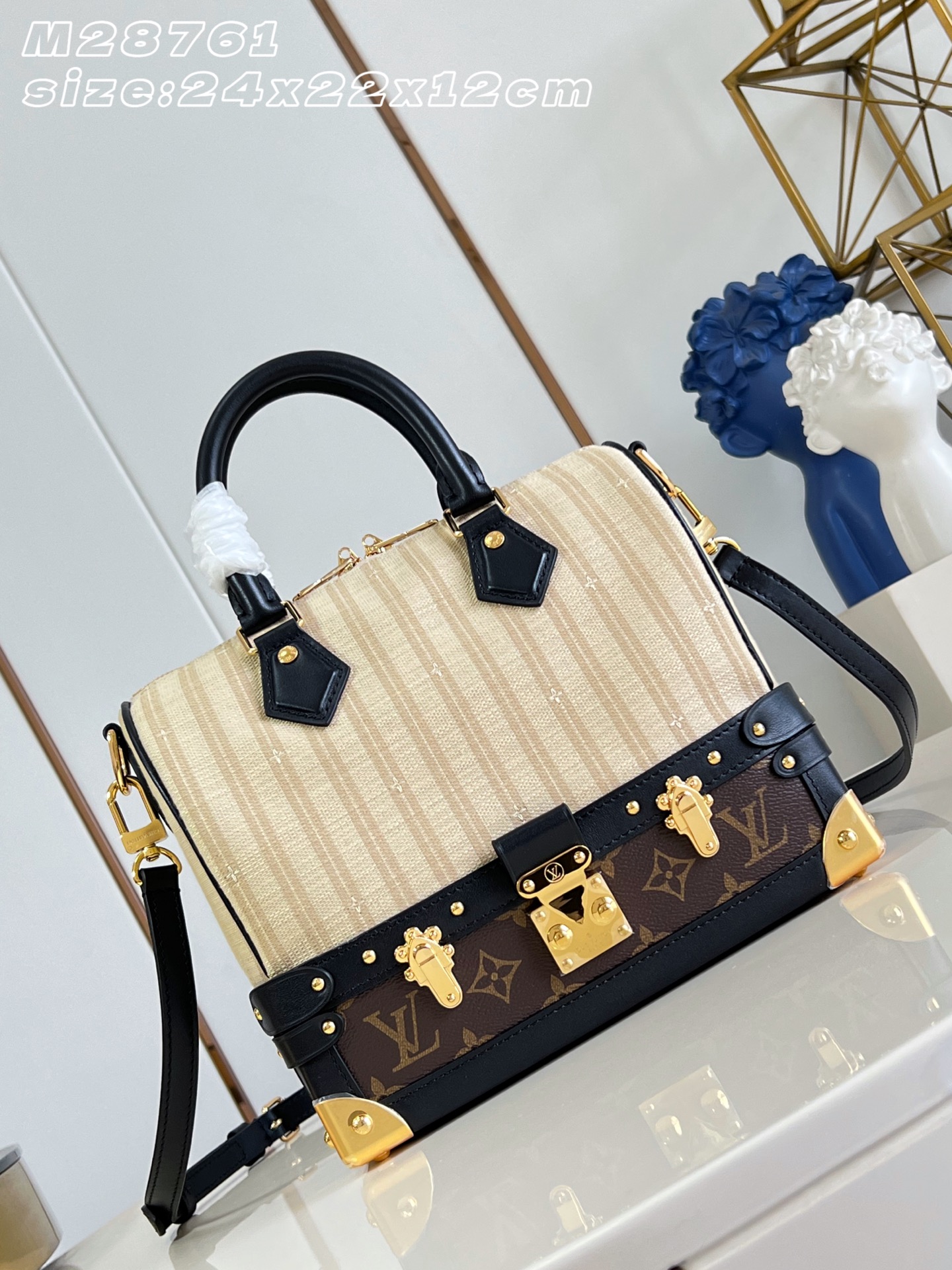 【15A】Louis Vuitton LV Speedy Bandoulière 22/30 Out Of The Trunk Beige Stripe Canvas Monogram Trunk Bottom Handbag - KAIROO