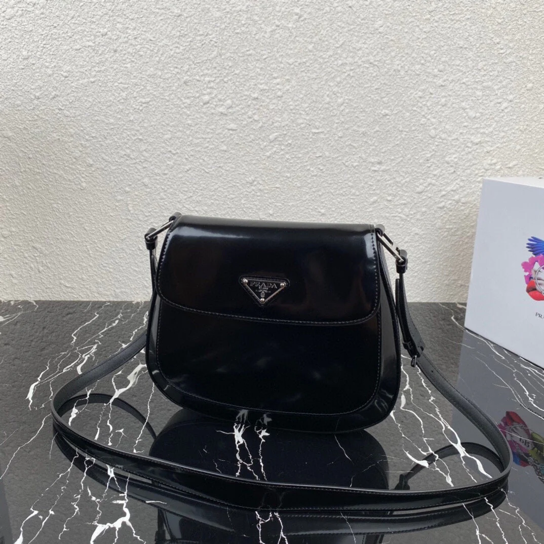 Prada CLEO 24 BLACK BRUSHED LEATHER SHOULDER BAG