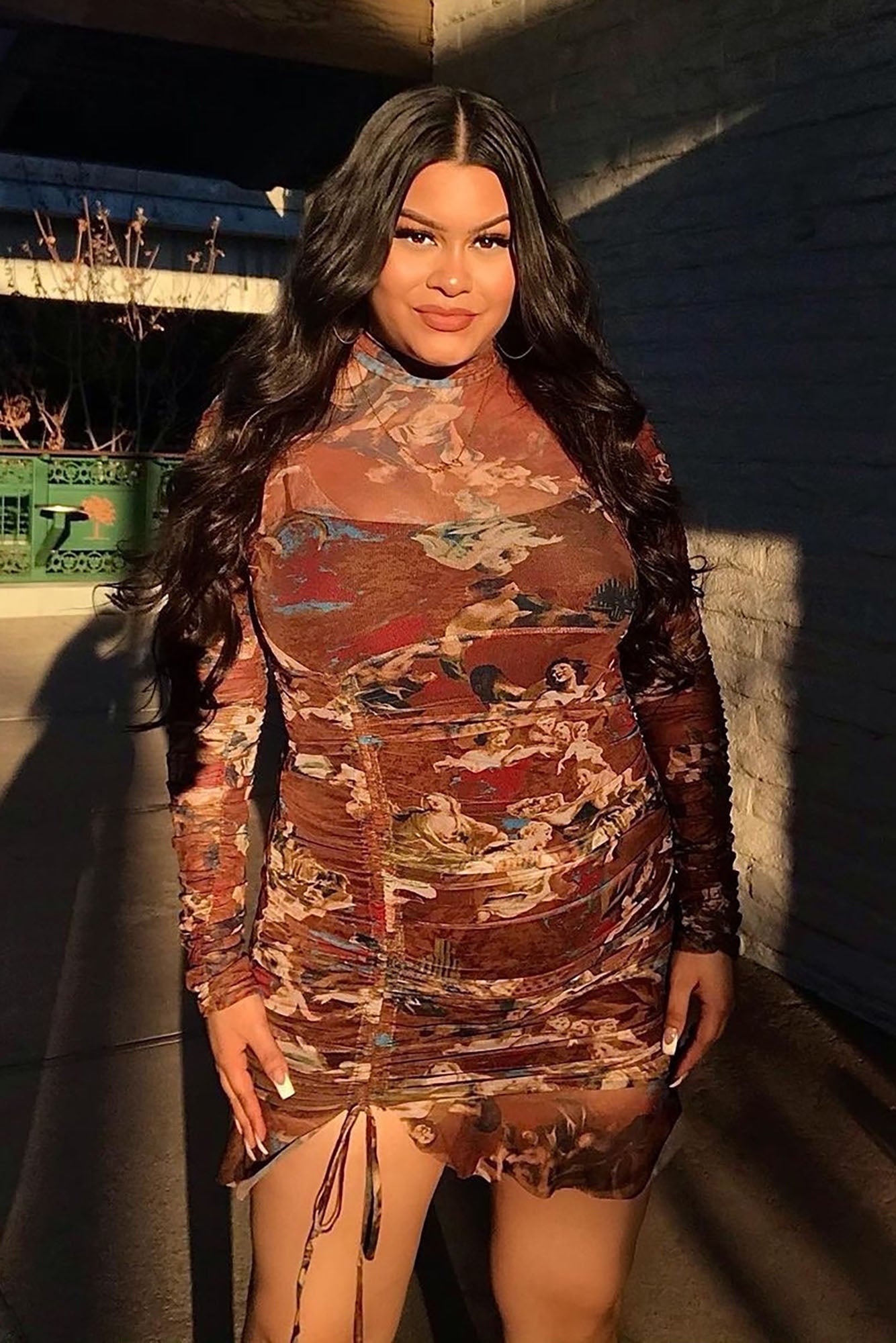 Angelic Moments Ruched Mini Dress - Brown/combo