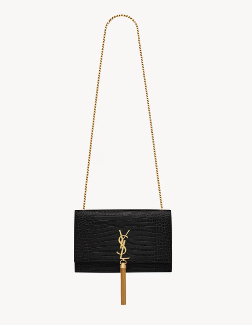 Saint Laurent Black Crocodile-Embossed Leather Medium Kate